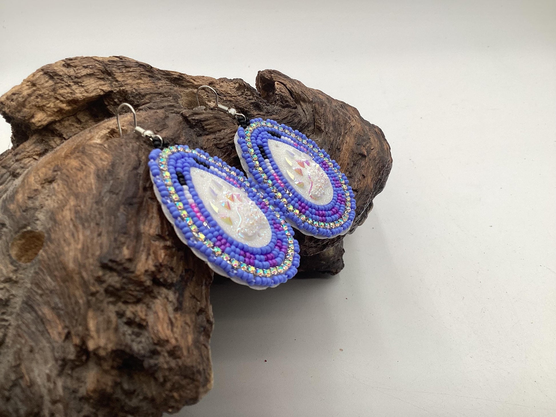 Shimmering Hand Beaded Bear Claw Teardrop Earrings