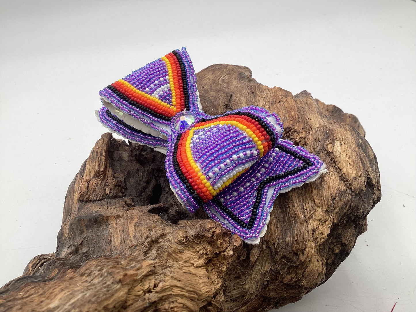 Hand Beaded Hair Bow Barrette - Anishinaabe/Ojibwe Beadwork
