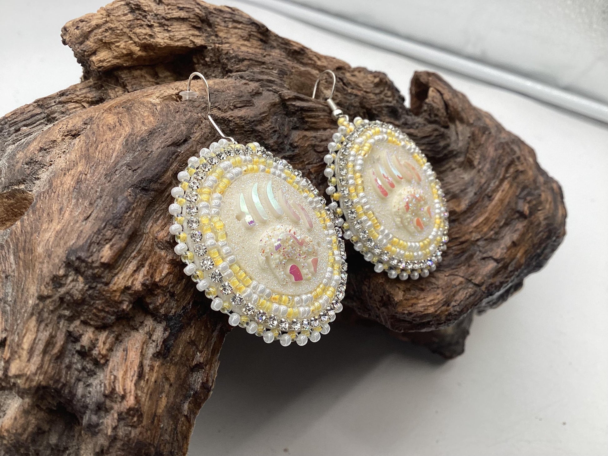 Bear Claw Hand Beaded Earrings: Anishinaabe/Ojibwe Beadwork