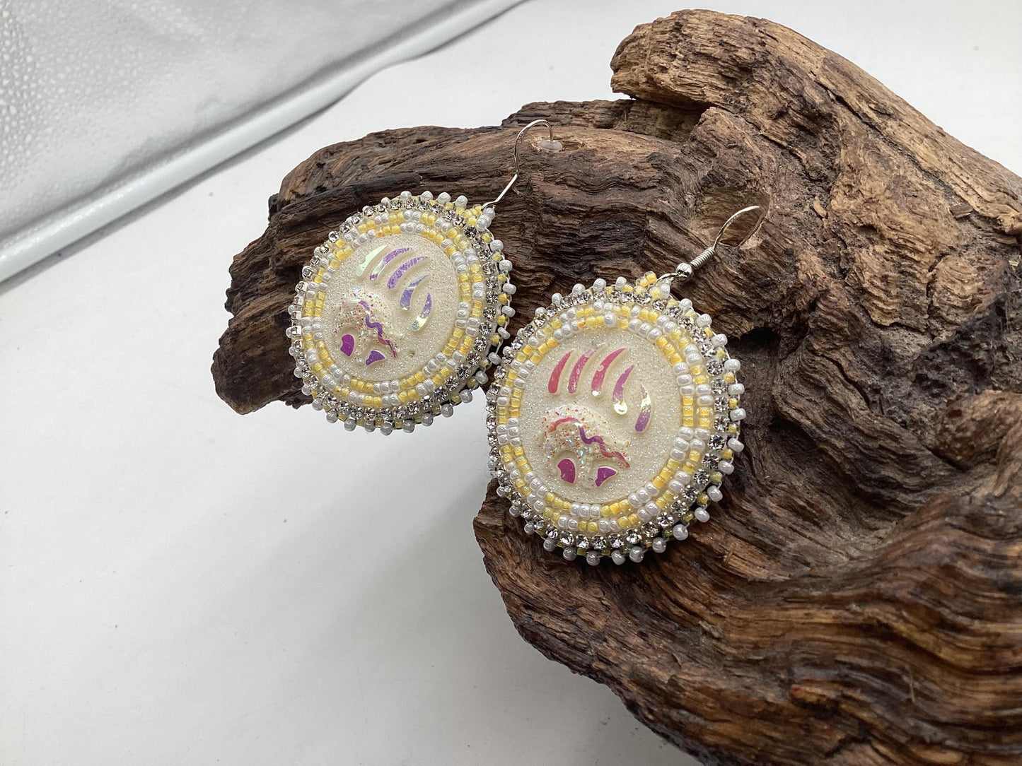Bear Claw Hand Beaded Earrings: Anishinaabe/Ojibwe Beadwork
