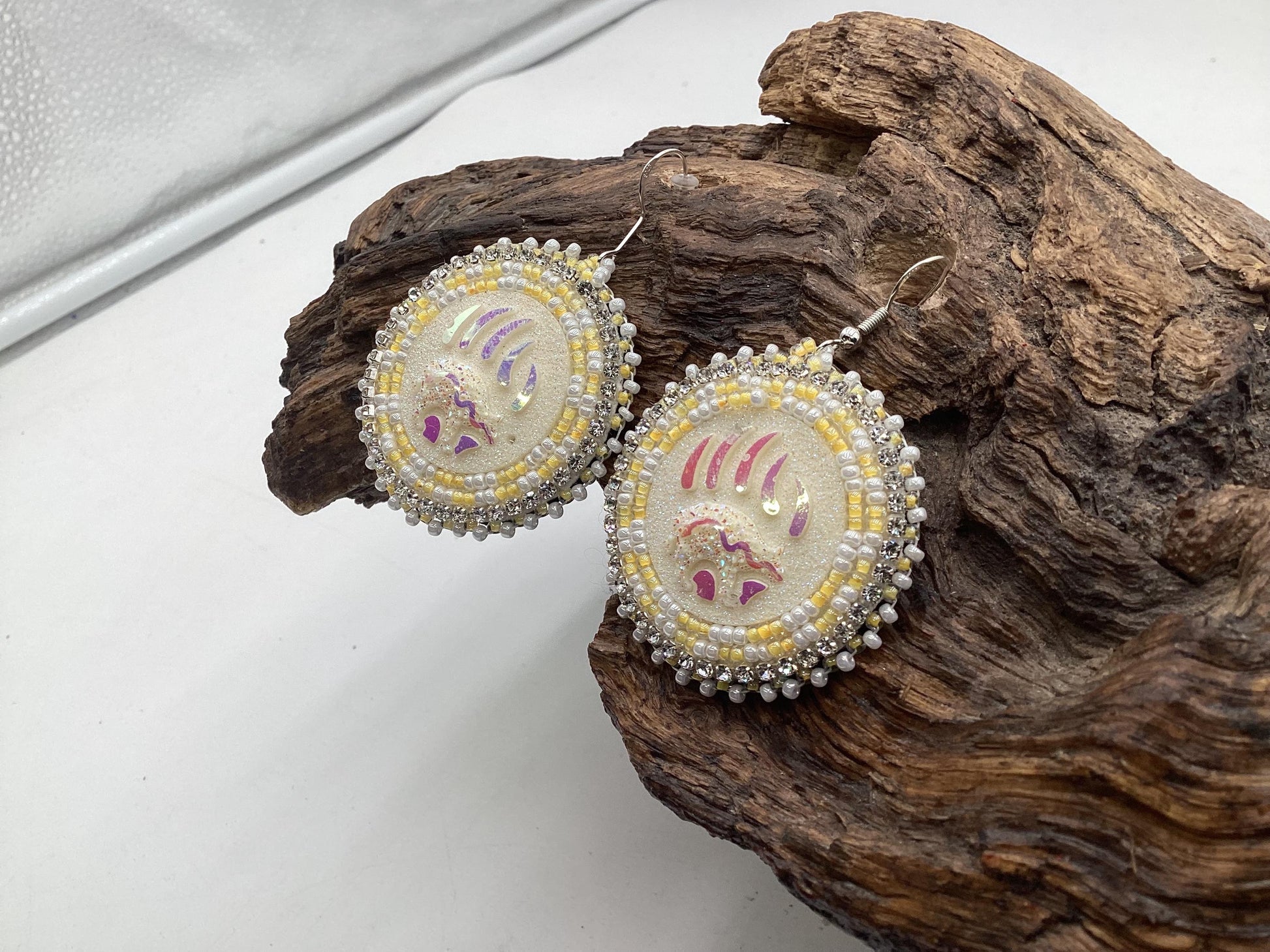 Bear Claw Hand Beaded Earrings: Anishinaabe/Ojibwe Beadwork