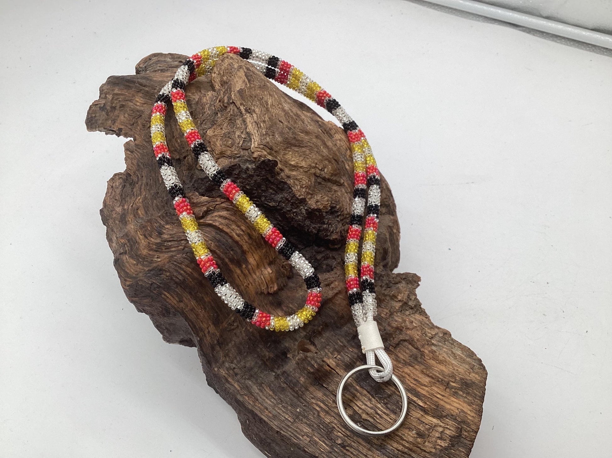 Lanyard Keychain Necklace - Hand Beaded - Anishinaabe/Ojibway Made- Free Shipping
