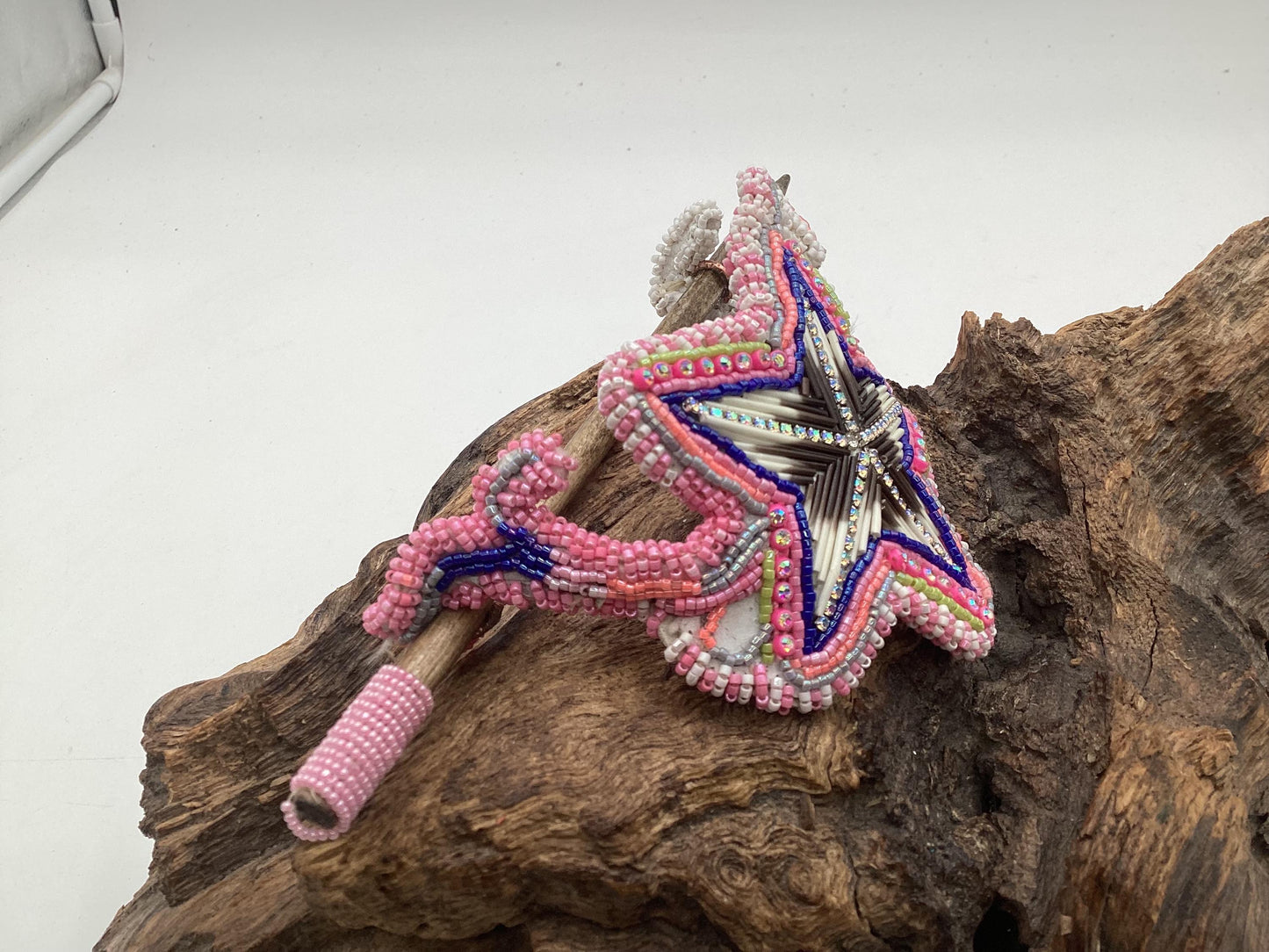 Hand Beaded and Quilled Star Hair Stick Barrette - Ojibwe/Anishinaabe Beadwork