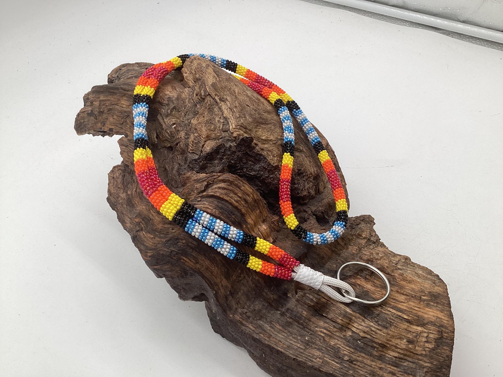 Lanyard Keychain Necklace - Hand Beaded - Anishinaabe/Ojibway Made- Free Shipping