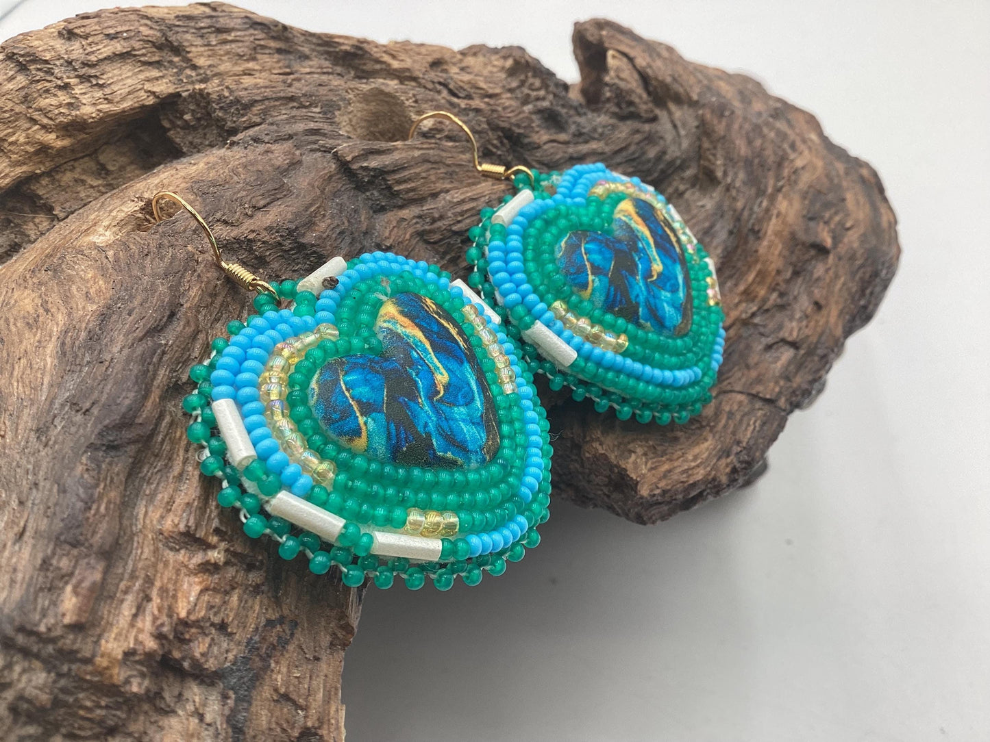 Hand Beaded Heart Earrings - Ojibwe Anishinaabe Design