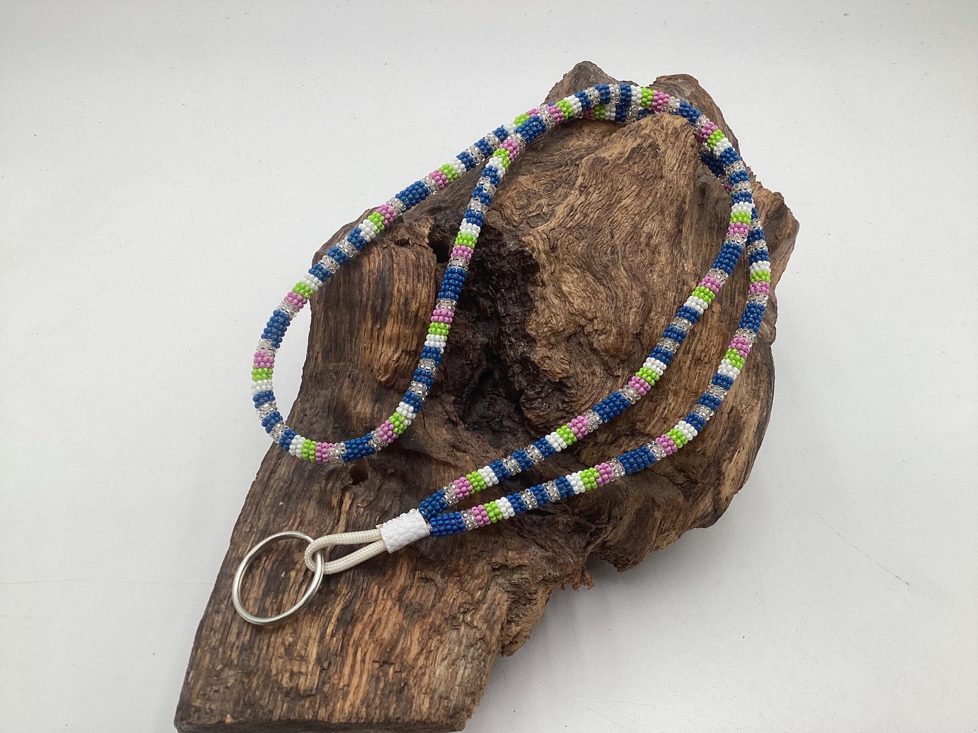 Lanyard Keychain Necklace - Hand Beaded - Anishinaabe/Ojibway Made- Free Shipping