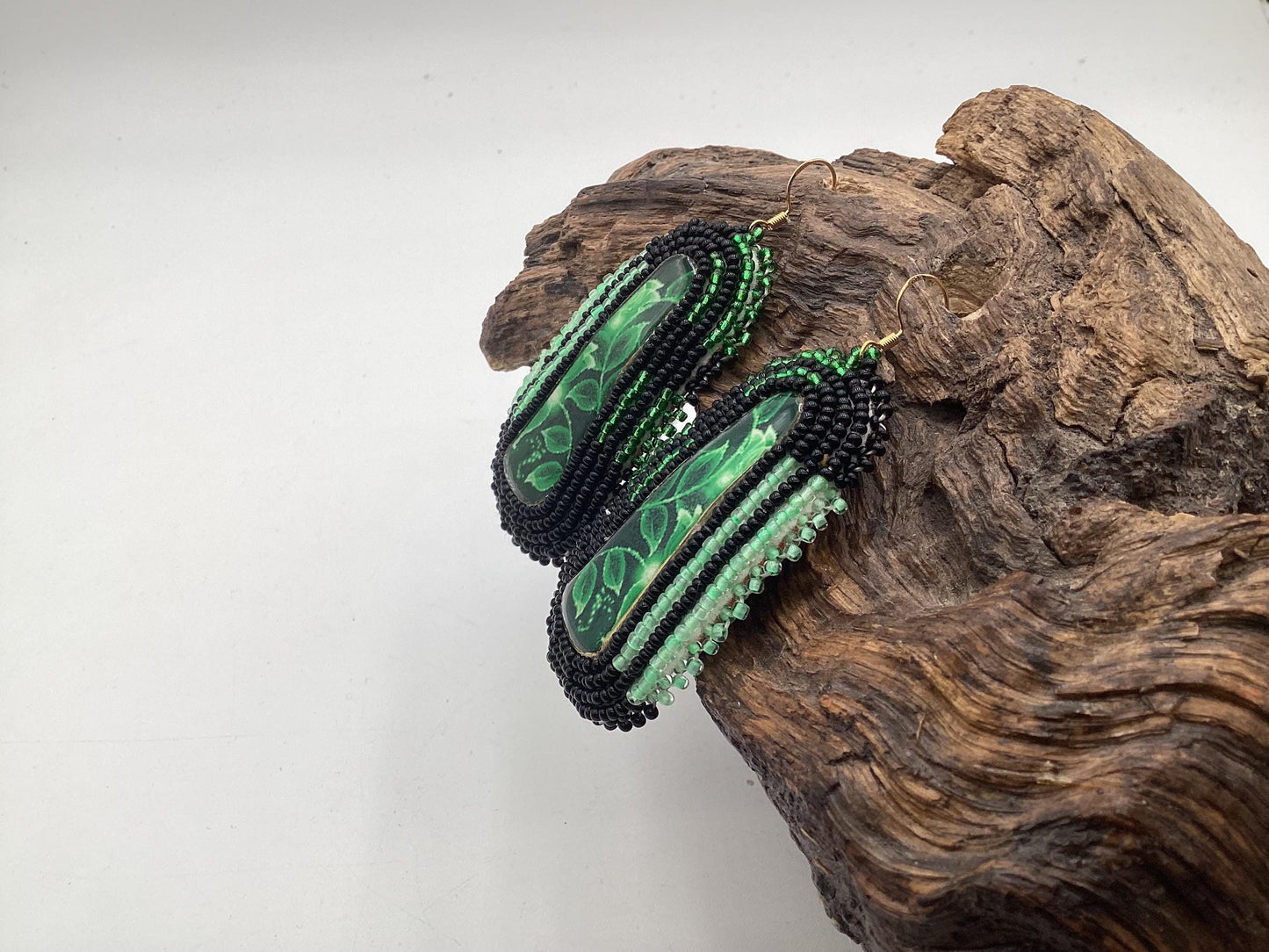Green Hand Beaded Earrings - Authentic Anishinaabe/Ojibwe Beadwork