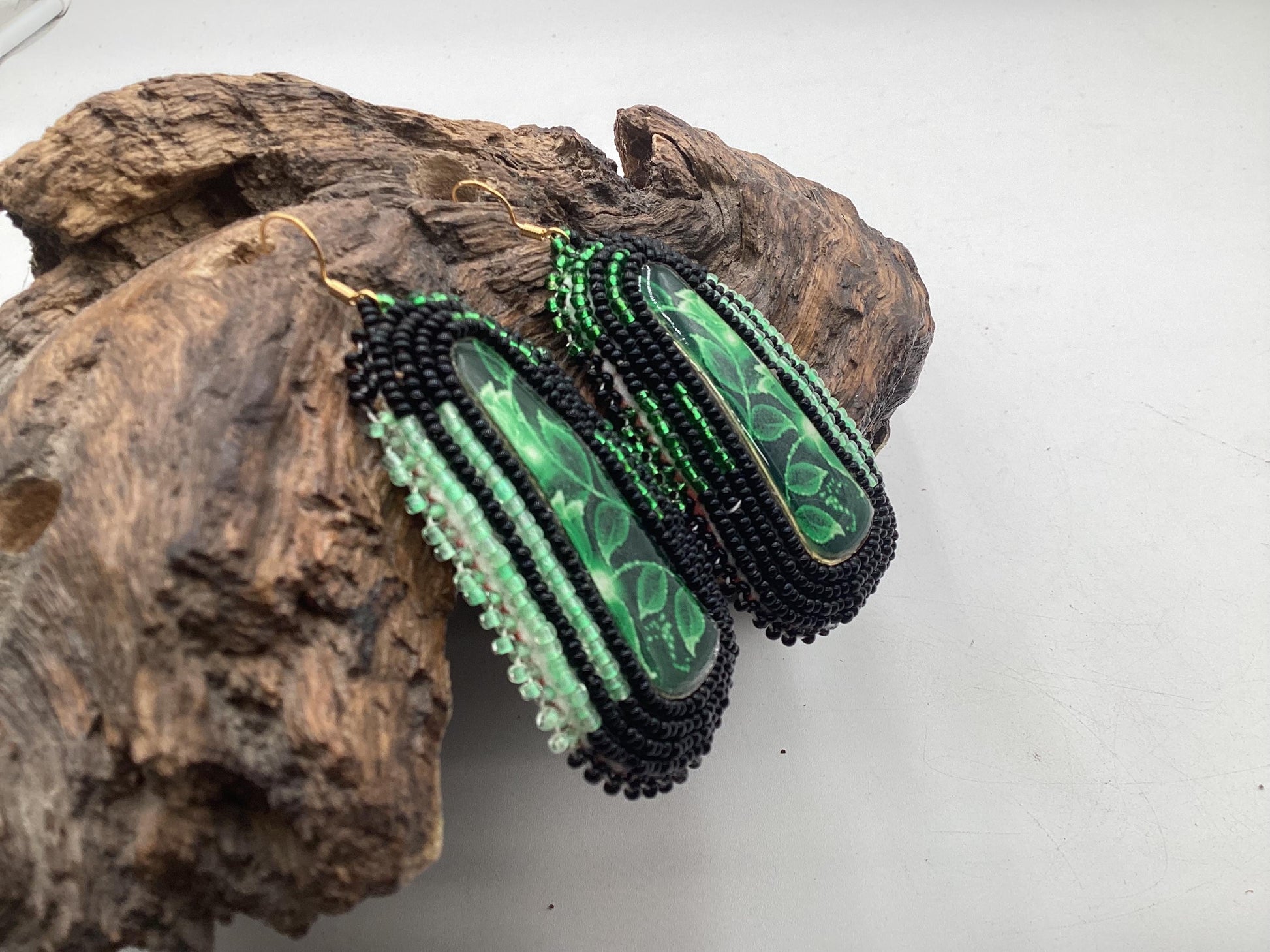 Green Hand Beaded Earrings - Authentic Anishinaabe/Ojibwe Beadwork