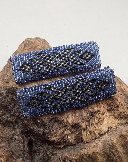 3-Inch Hand Beaded Hair Barrette Pair - Ojibwe/Anishinaabe Made - Free shipping