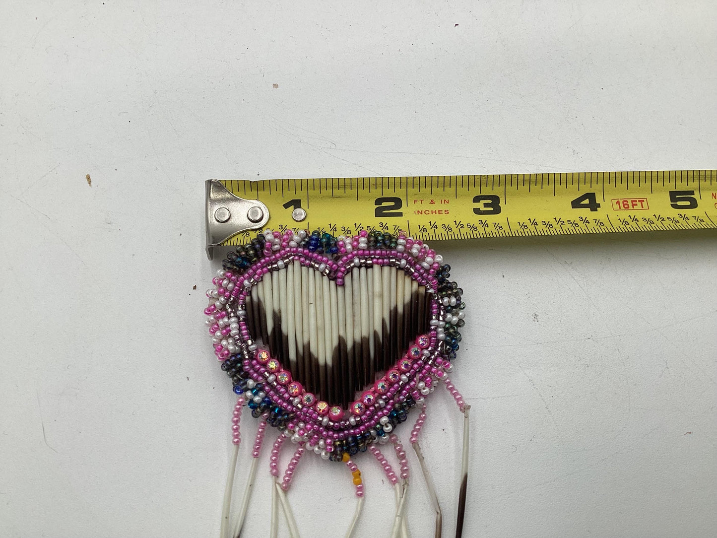 Hand Beaded and Quilled Heart Barrette & Earring Set — Anishinaabe/Ojibwe Beadwork