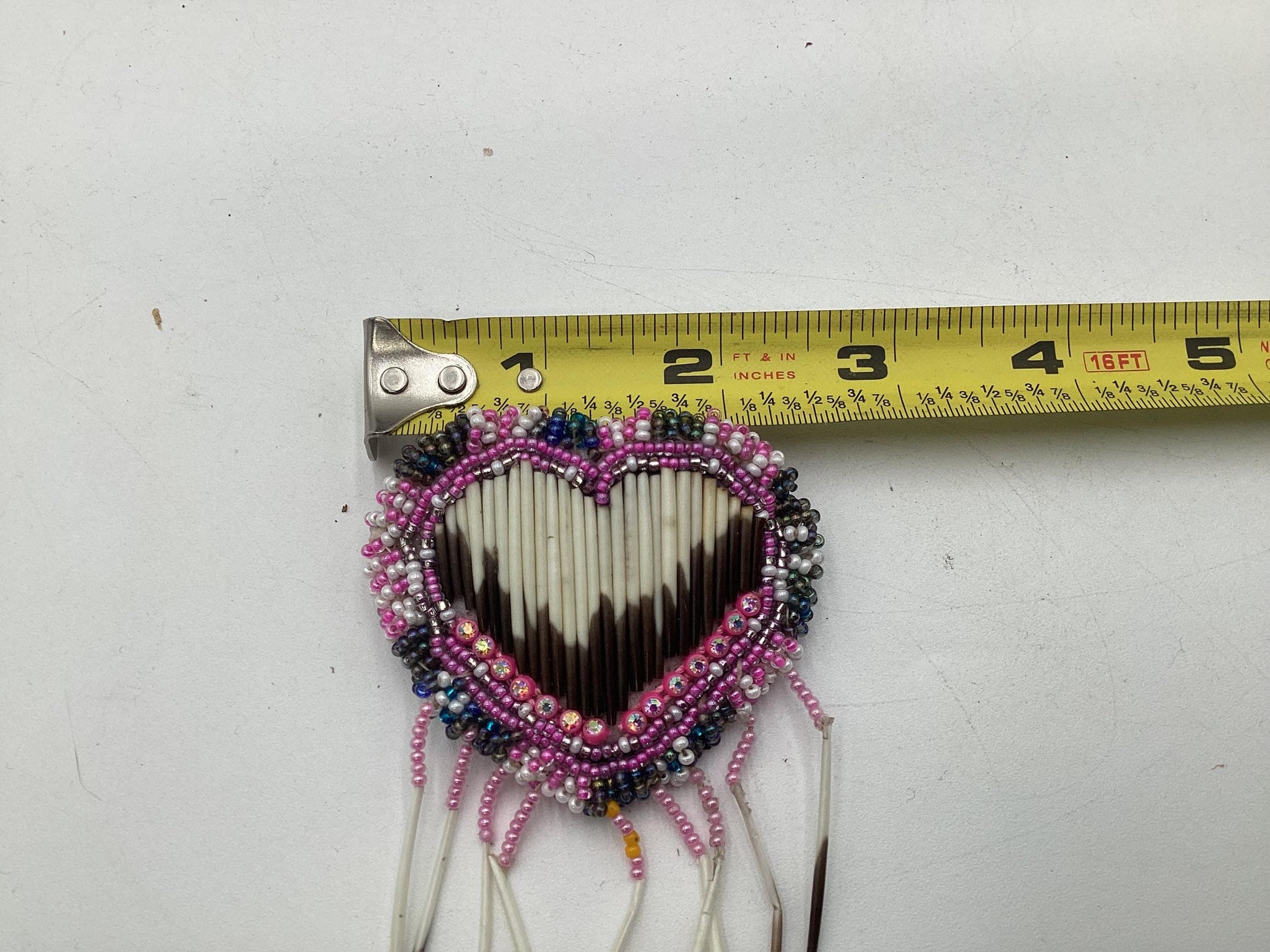 Hand Beaded and Quilled Heart Barrette & Earring Set — Anishinaabe/Ojibwe Beadwork