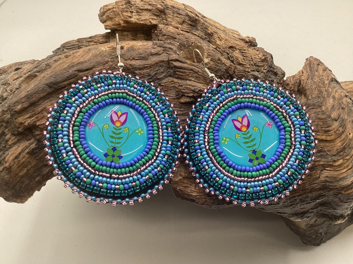 Hand Beaded Indigenous Flower Earrings: Anishinaabe/Ojibwe Beadwork