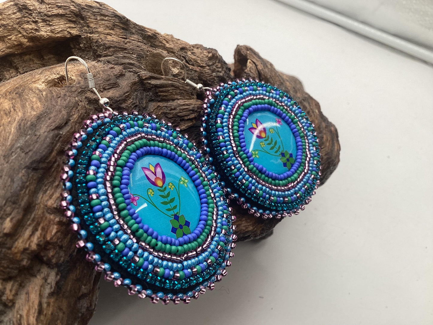 Hand Beaded Indigenous Flower Earrings: Anishinaabe/Ojibwe Beadwork
