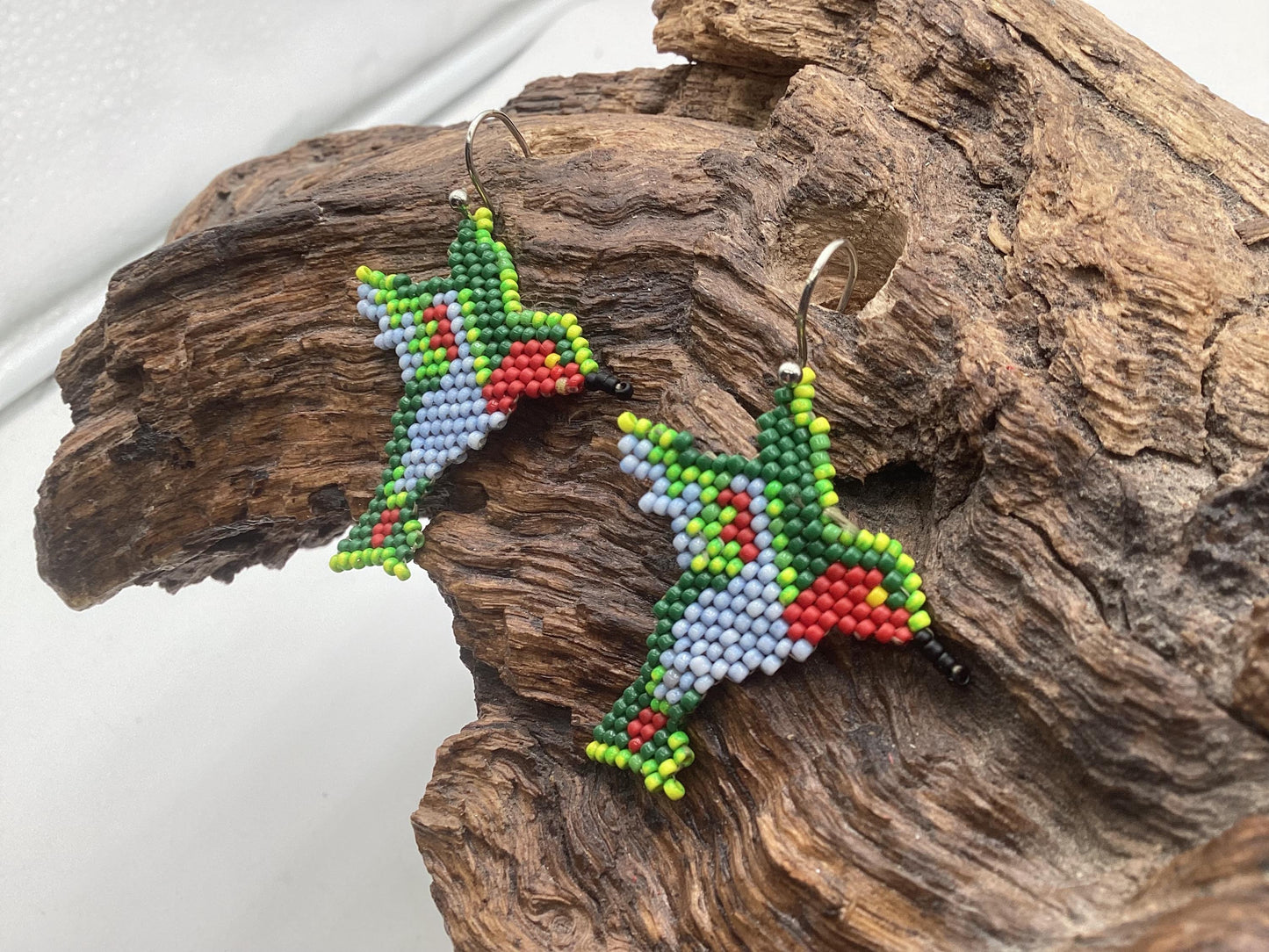 Hand Beaded Hummingbird Earrings – Anishinaabe/Ojibwe Beadwork
