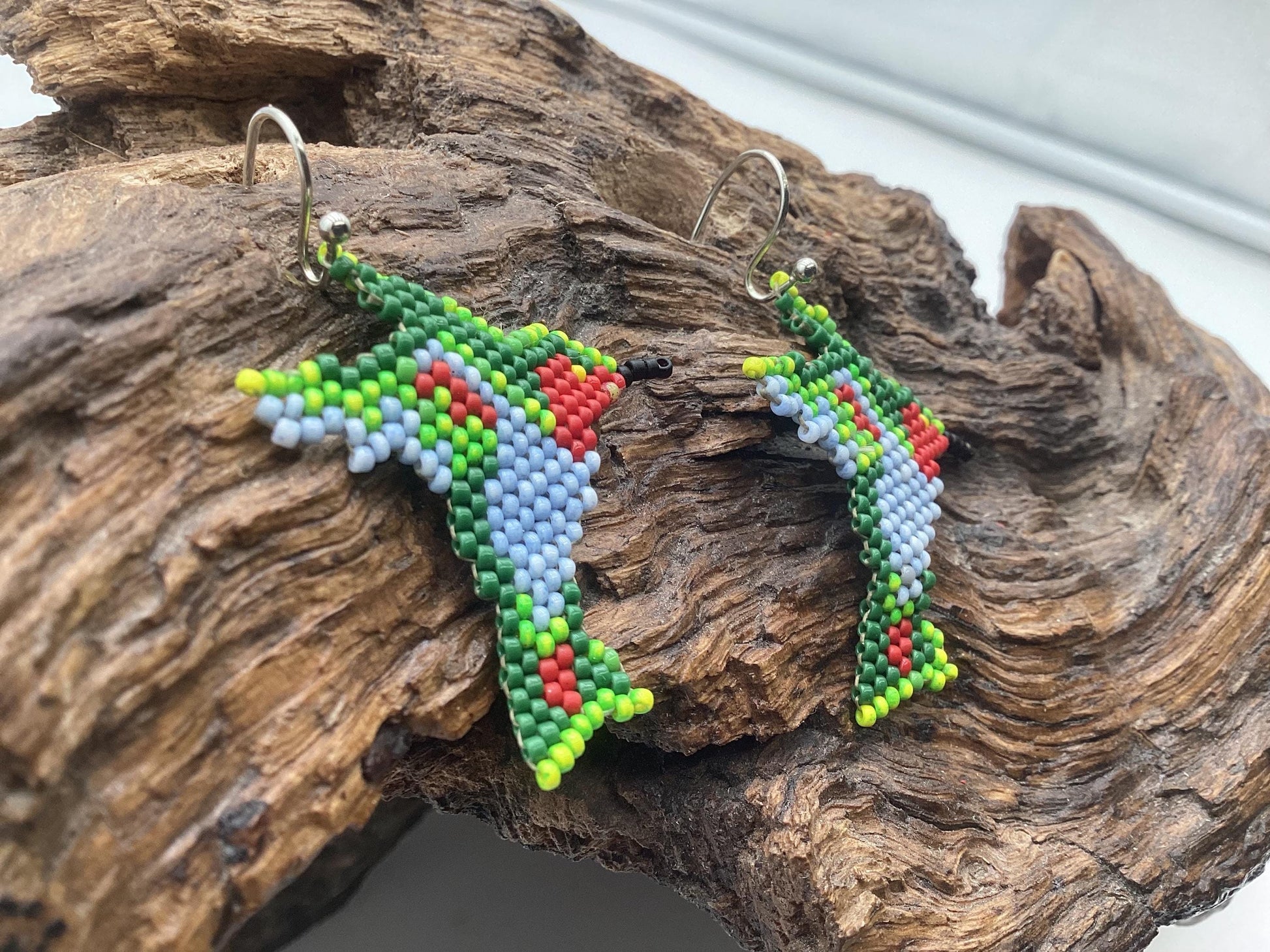 Hand Beaded Hummingbird Earrings – Anishinaabe/Ojibwe Beadwork