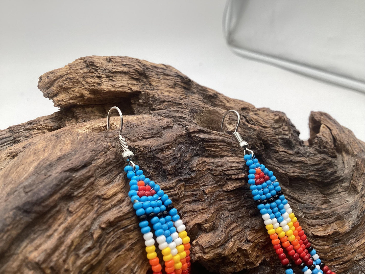 Hand Beaded Blue Dangle Earrings – Anishinaabe Made