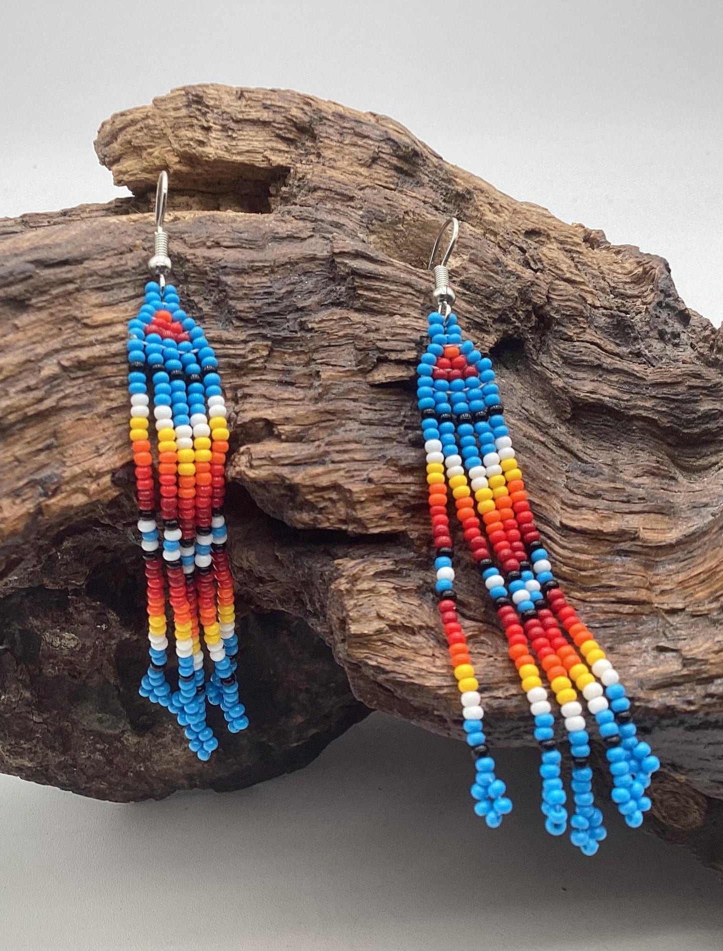 Hand Beaded Blue Dangle Earrings – Anishinaabe Made