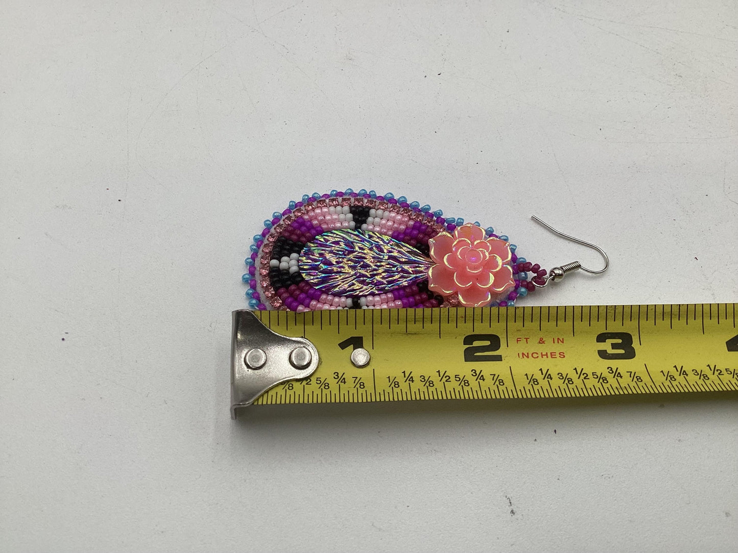 Hand Beaded Double-Centered Flower Teardrop Earrings: Anishinaabe/Ojibwe Beadwork