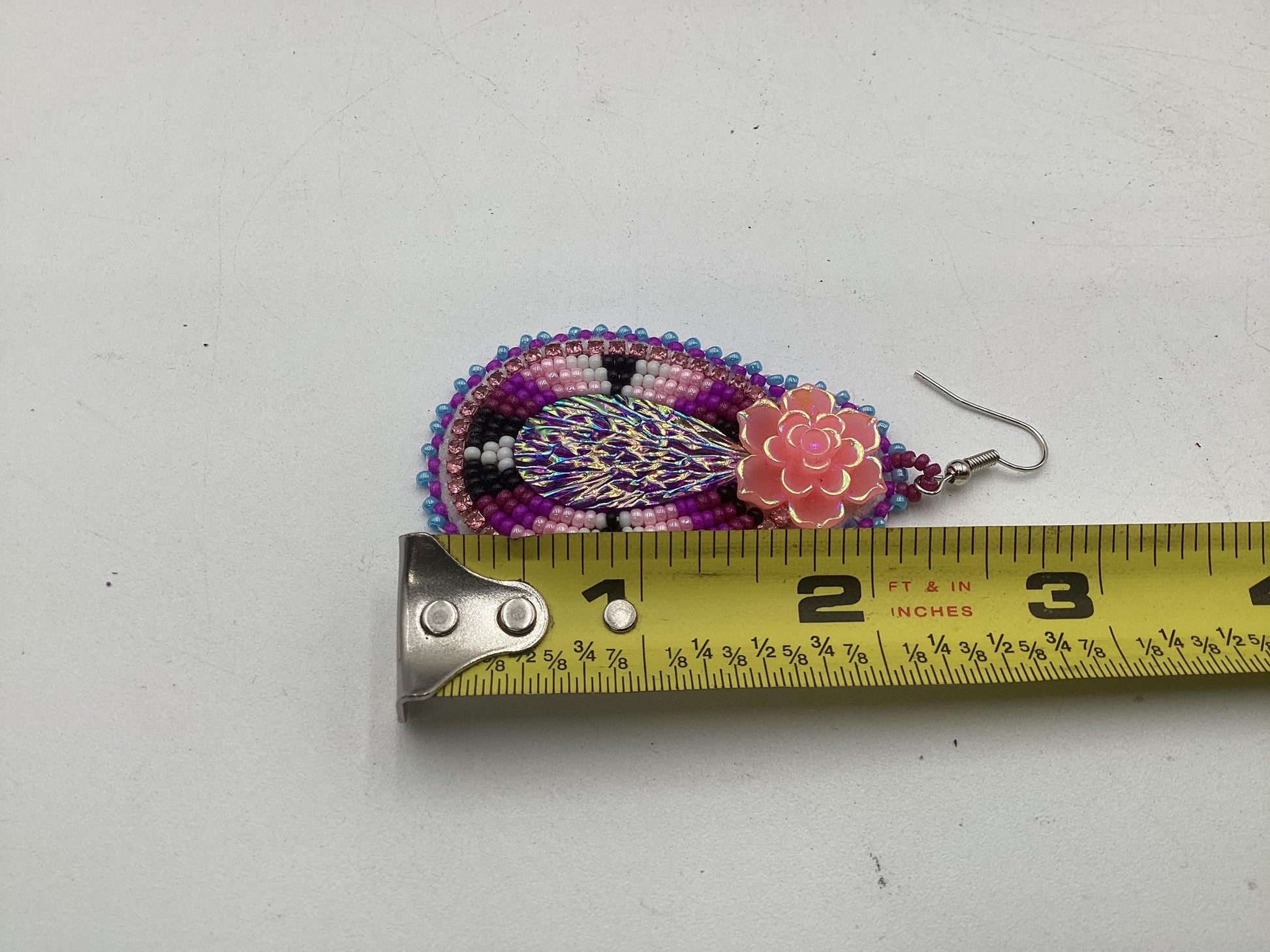 Hand Beaded Double-Centered Flower Teardrop Earrings: Anishinaabe/Ojibwe Beadwork