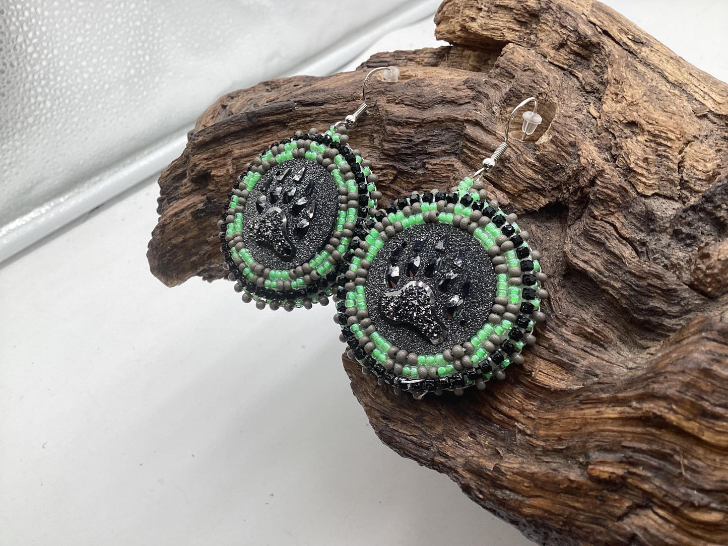 Shimmering Bear Claw Hand Beaded Earrings