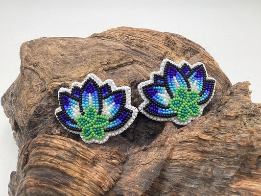 Hand Beaded Moonlite Lotus Flower Earrings: Anishinaabe/Ojibwe Design