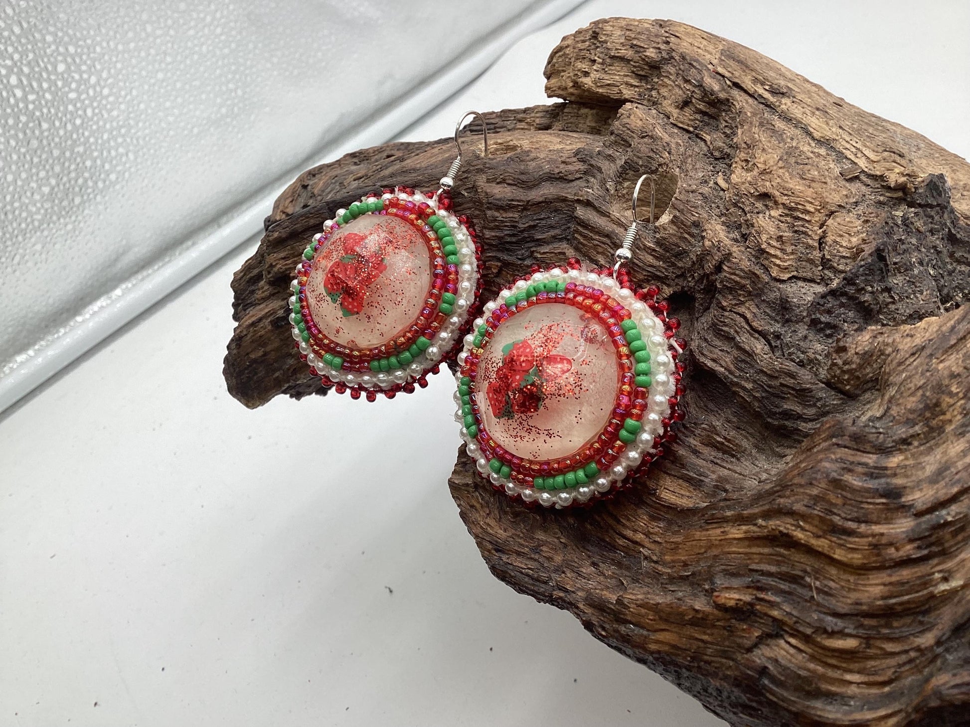 Hand Beaded Strawberry Earrings: Anishinaabe/Ojibwe Beadwork