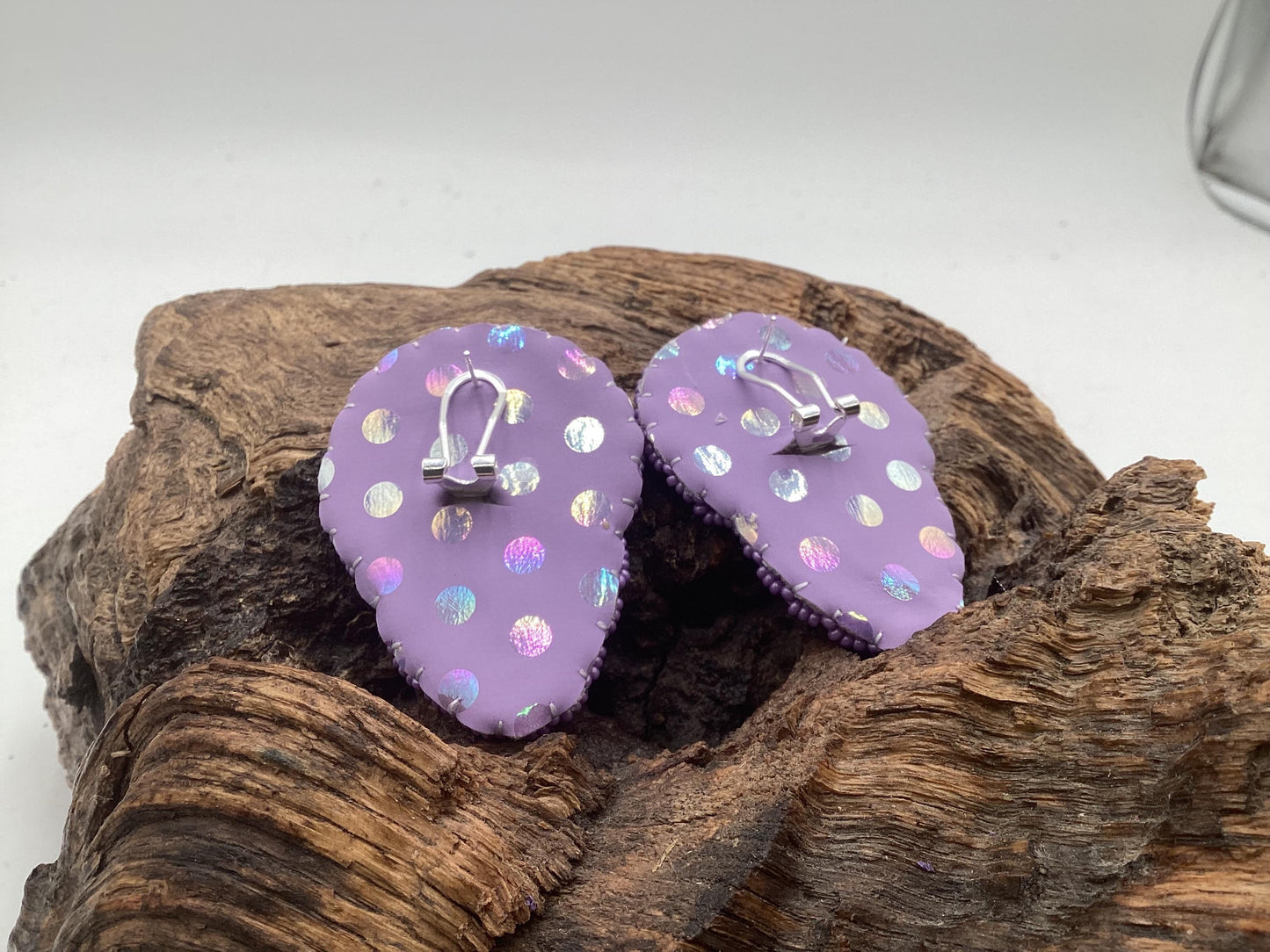 Hand Beaded Double-Centered Purple Earrings: Anishinaabe/Ojibwe Beadwork