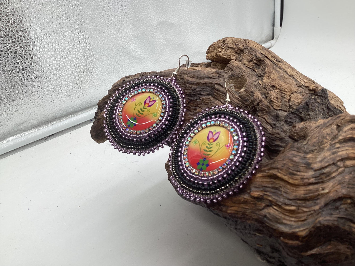 Hand Beaded Indigenous Flower Earrings: Anishinaabe/Ojibwe Beadwork