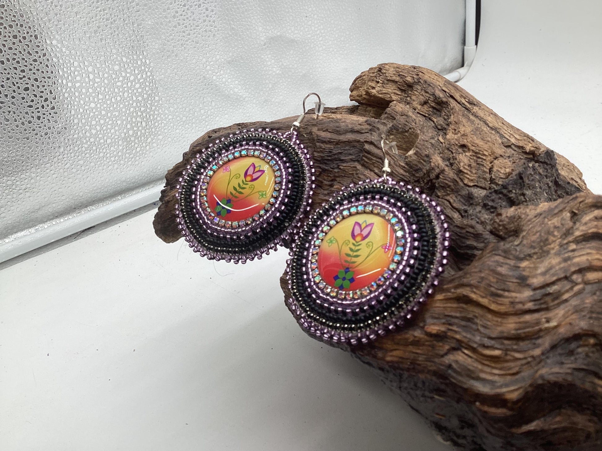 Hand Beaded Indigenous Flower Earrings: Anishinaabe/Ojibwe Beadwork