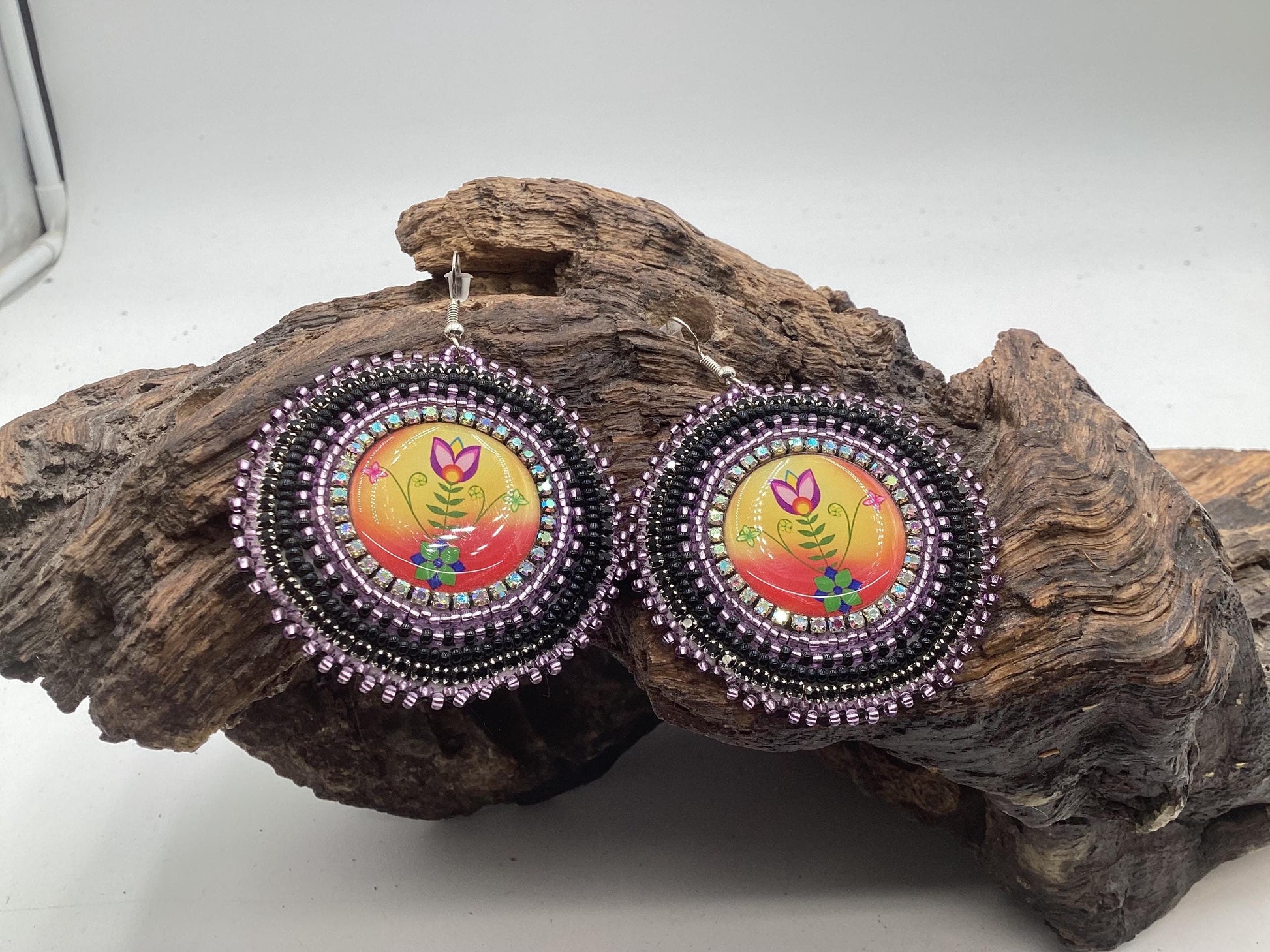 Hand Beaded Indigenous Flower Earrings: Anishinaabe/Ojibwe Beadwork
