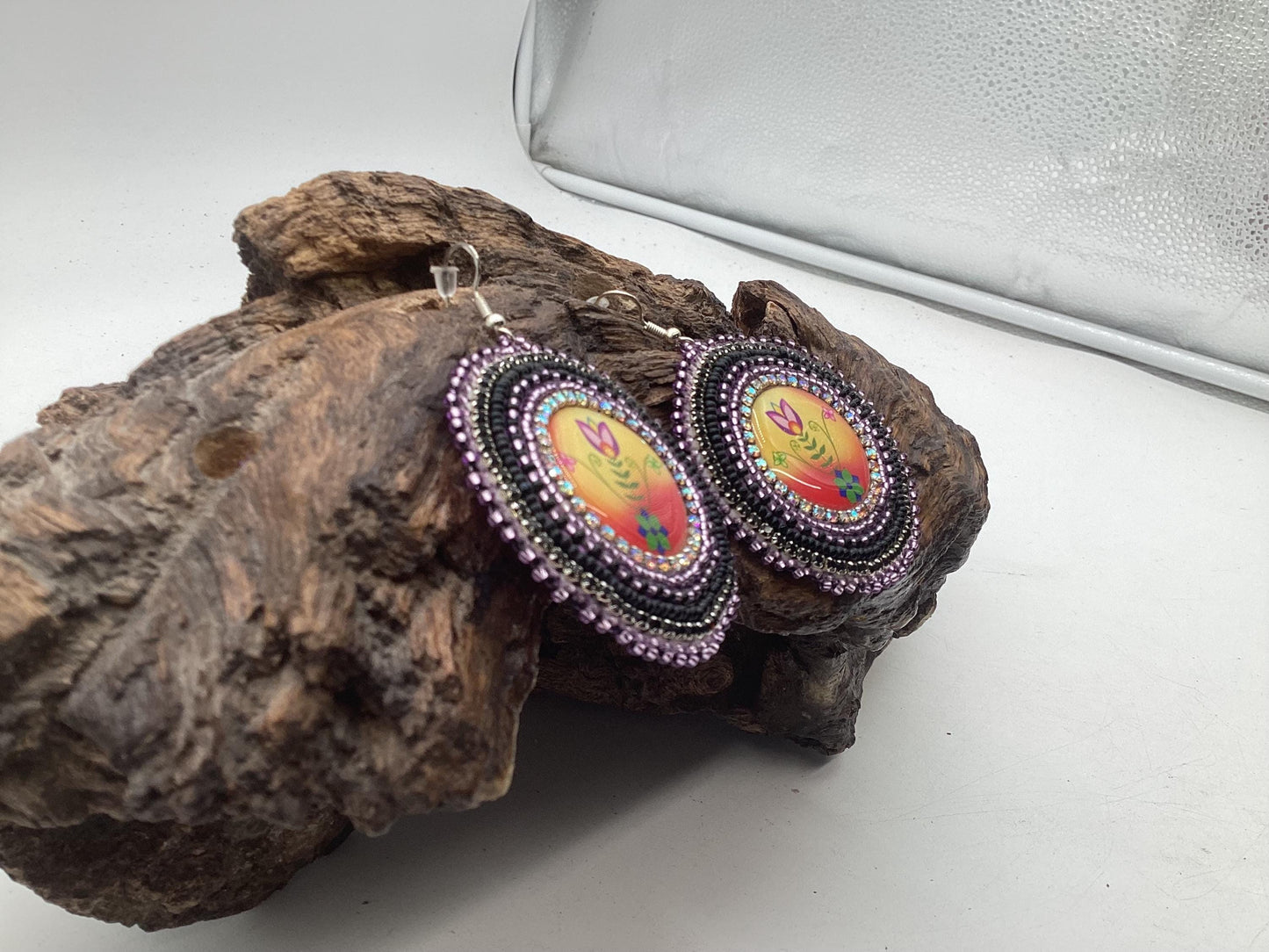Hand Beaded Indigenous Flower Earrings: Anishinaabe/Ojibwe Beadwork