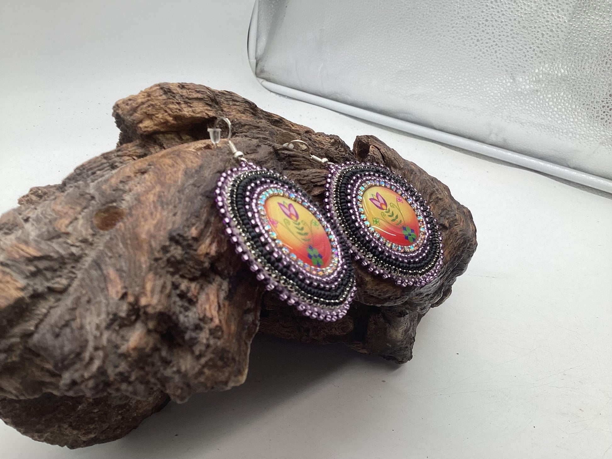 Hand Beaded Indigenous Flower Earrings: Anishinaabe/Ojibwe Beadwork