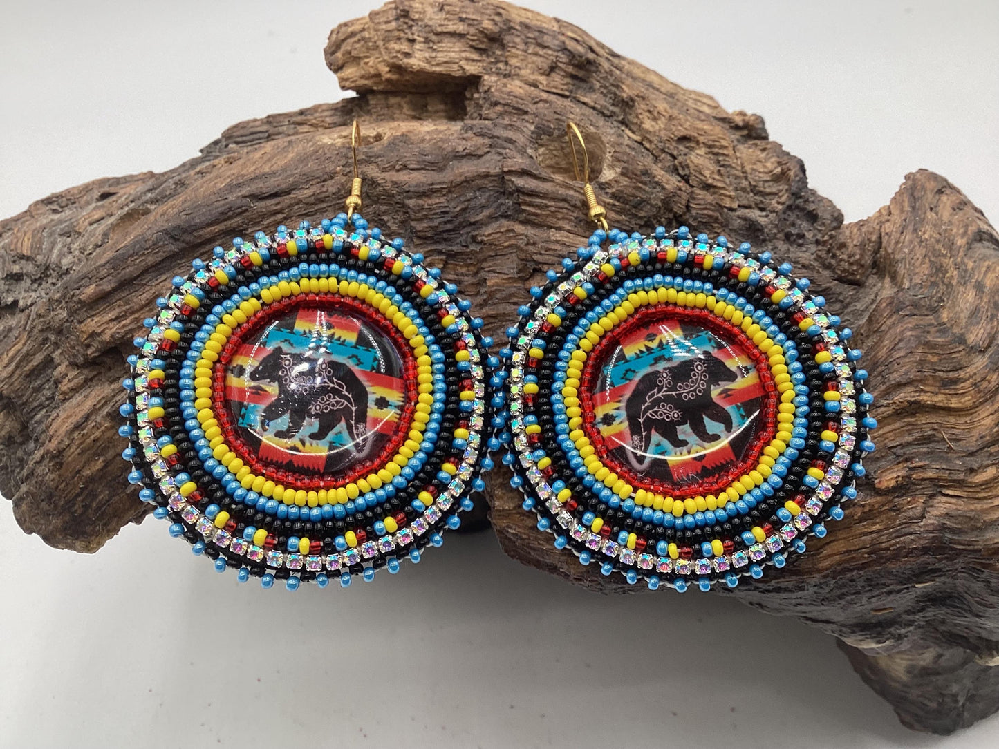 Ojibwe Indigenous Bear Pattern Beadwork Necklace and Earrings Set: Anishinaabe Artisan Jewelry