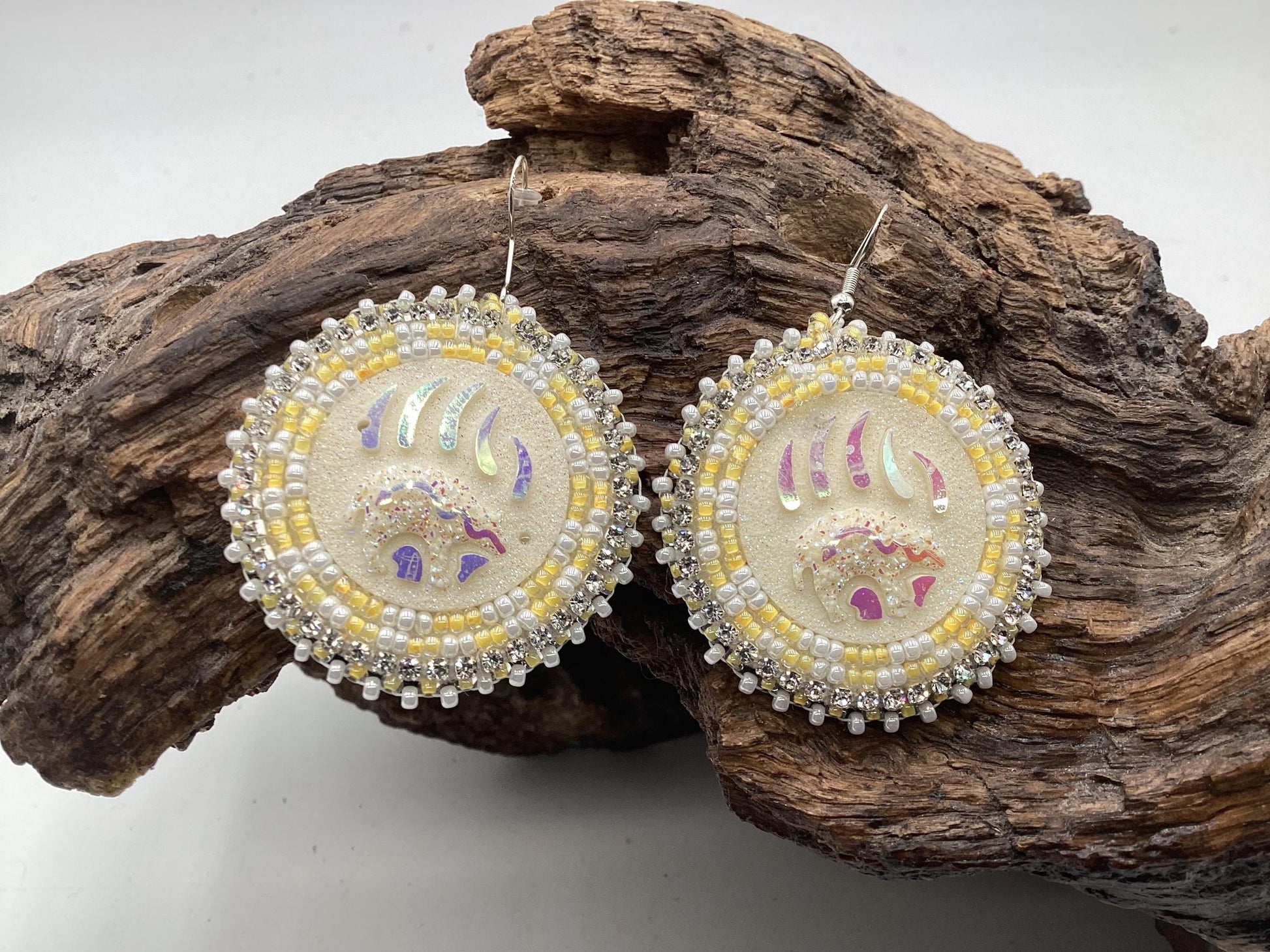 Bear Claw Hand Beaded Earrings: Anishinaabe/Ojibwe Beadwork