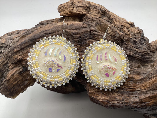 Bear Claw Hand Beaded Earrings: Anishinaabe/Ojibwe Beadwork