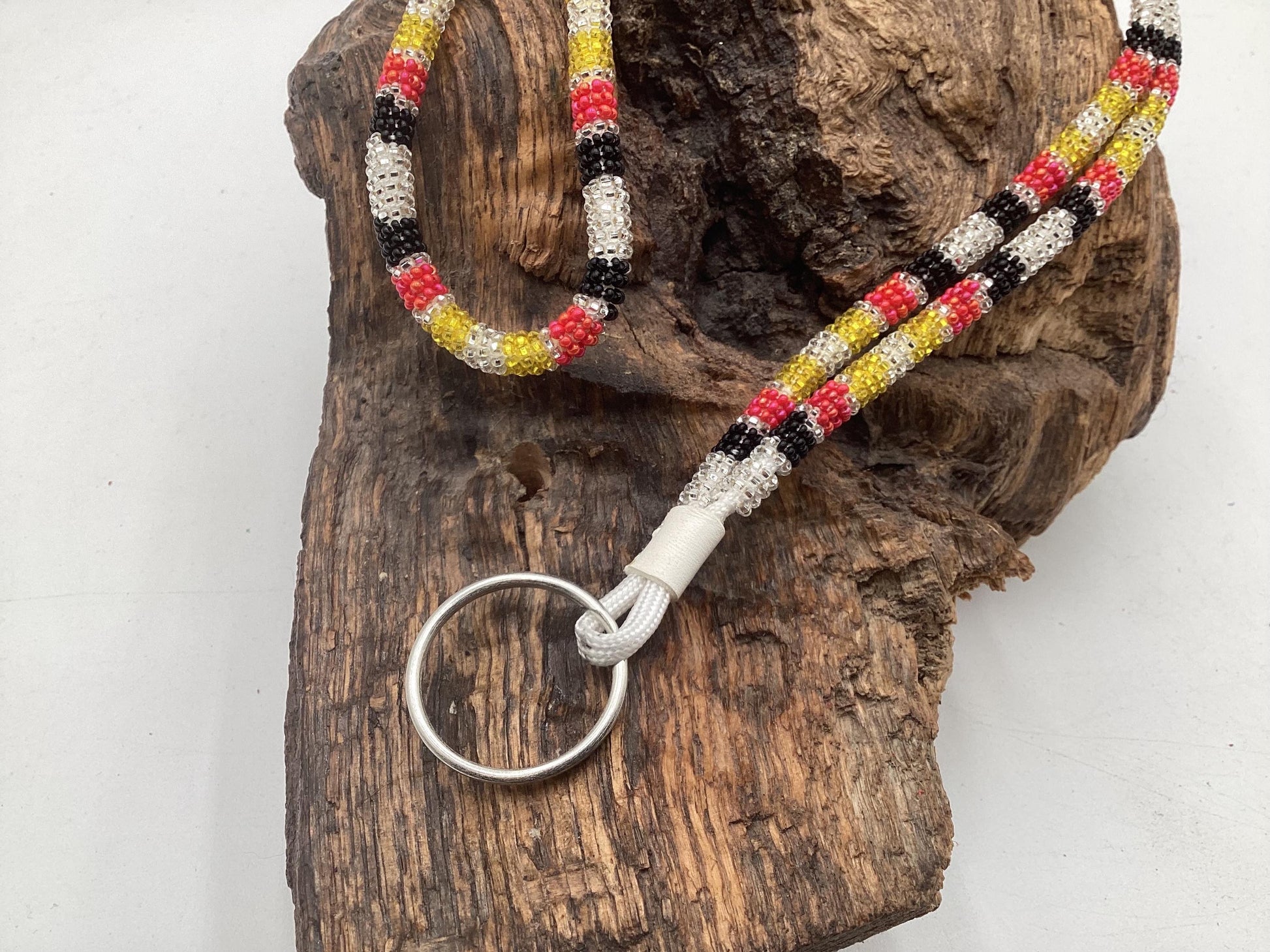 Lanyard Keychain Necklace - Hand Beaded - Anishinaabe/Ojibway Made- Free Shipping