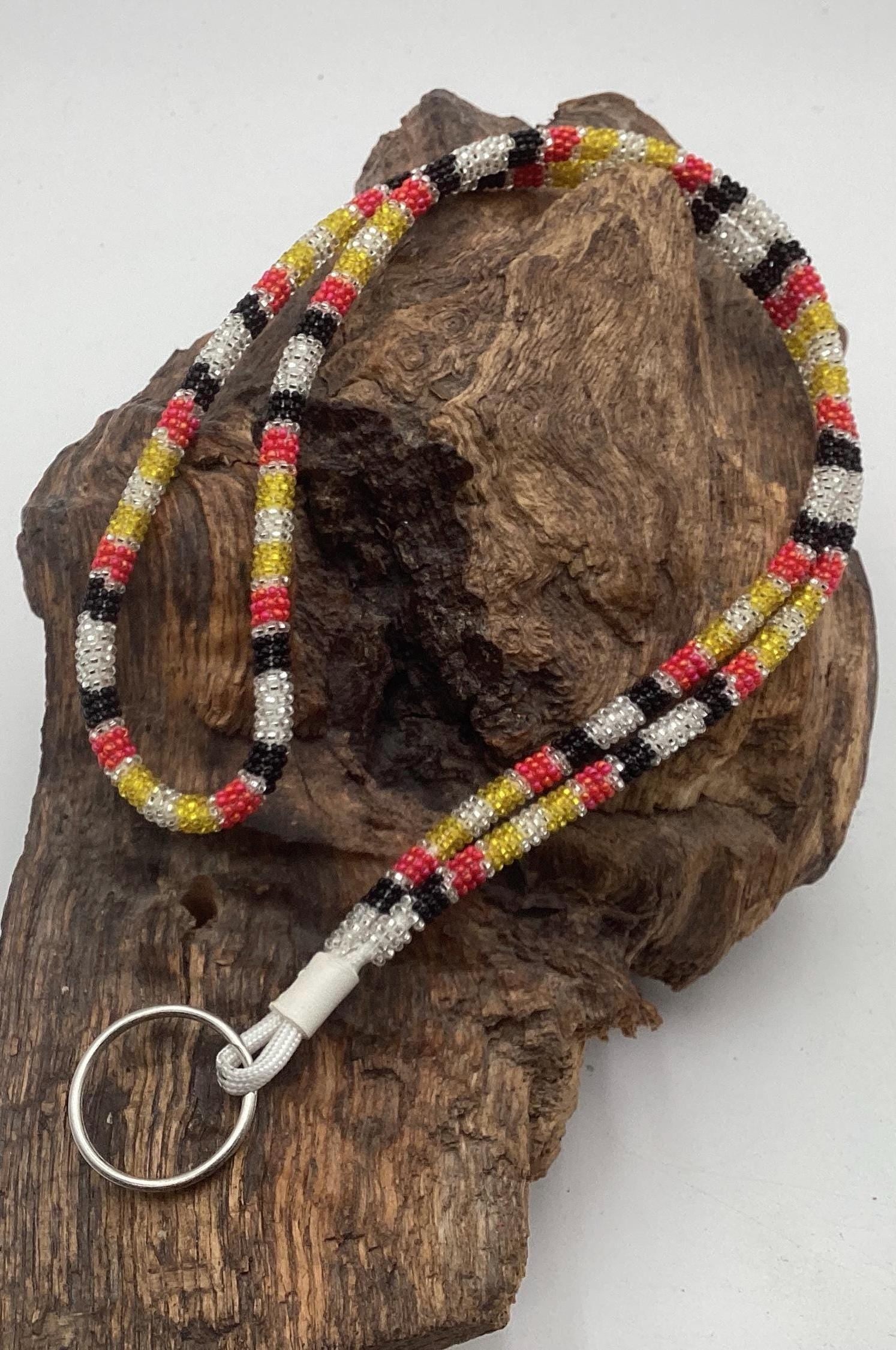 Lanyard Keychain Necklace - Hand Beaded - Anishinaabe/Ojibway Made- Free Shipping