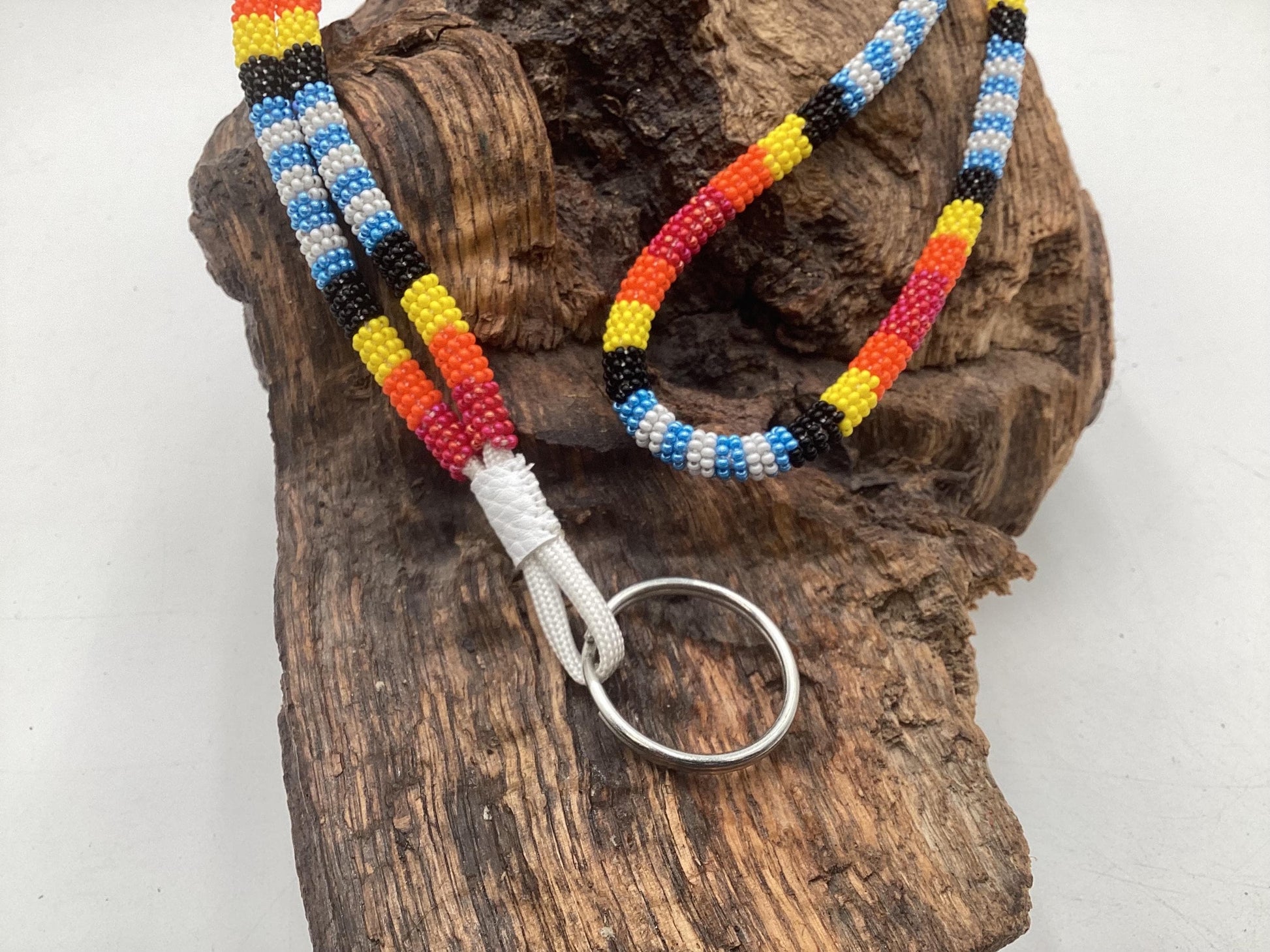 Lanyard Keychain Necklace - Hand Beaded - Anishinaabe/Ojibway Made- Free Shipping