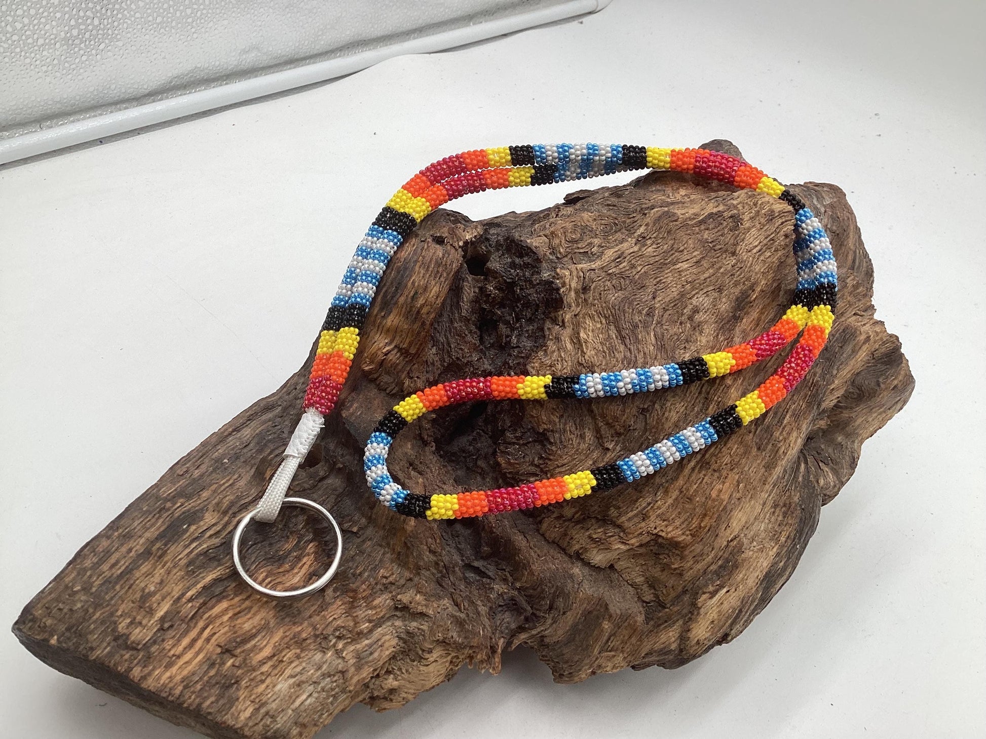 Lanyard Keychain Necklace - Hand Beaded - Anishinaabe/Ojibway Made- Free Shipping