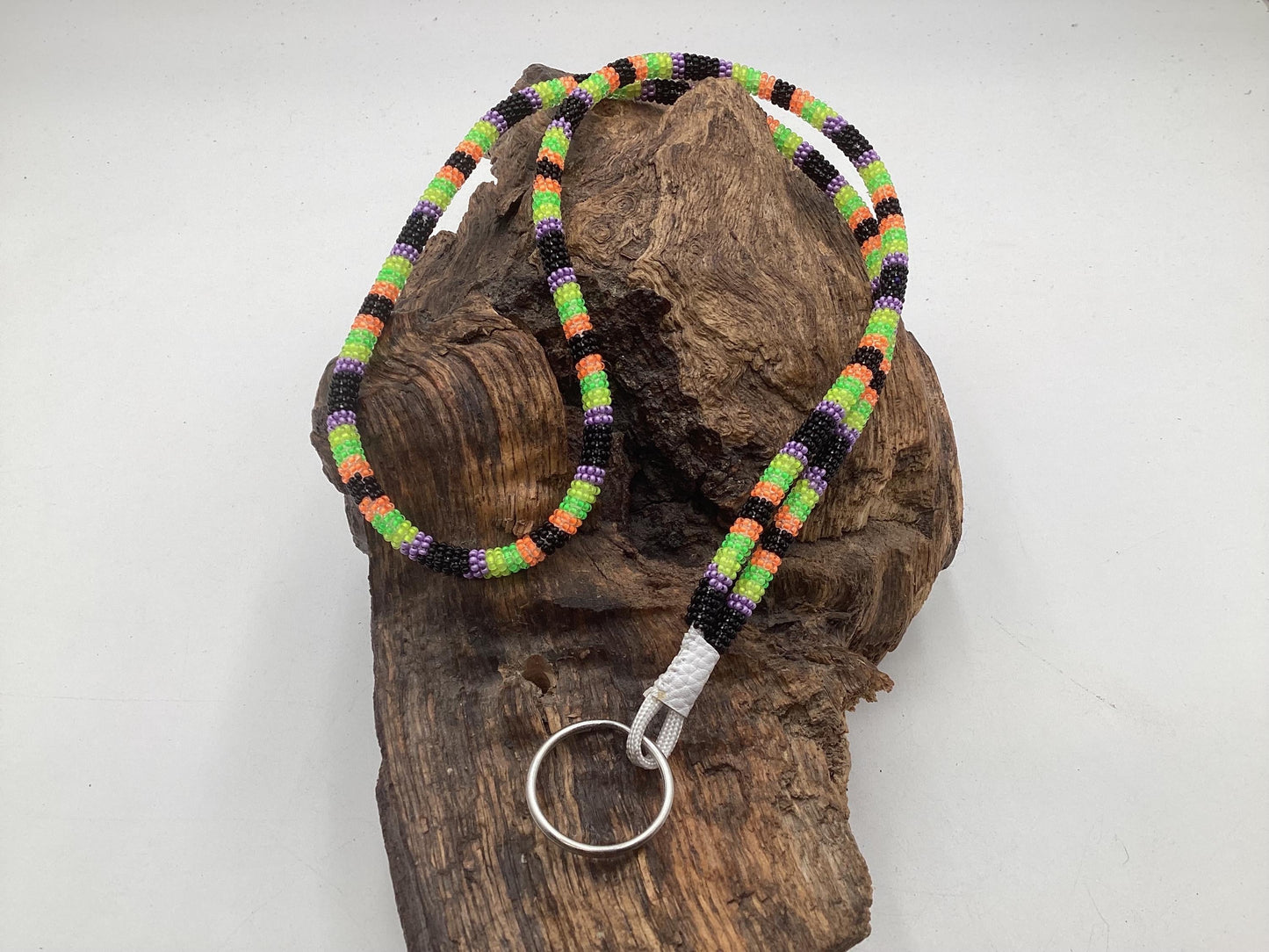 Lanyard Keychain Necklace - Hand Beaded - Anishinaabe/Ojibway Made- Free Shipping