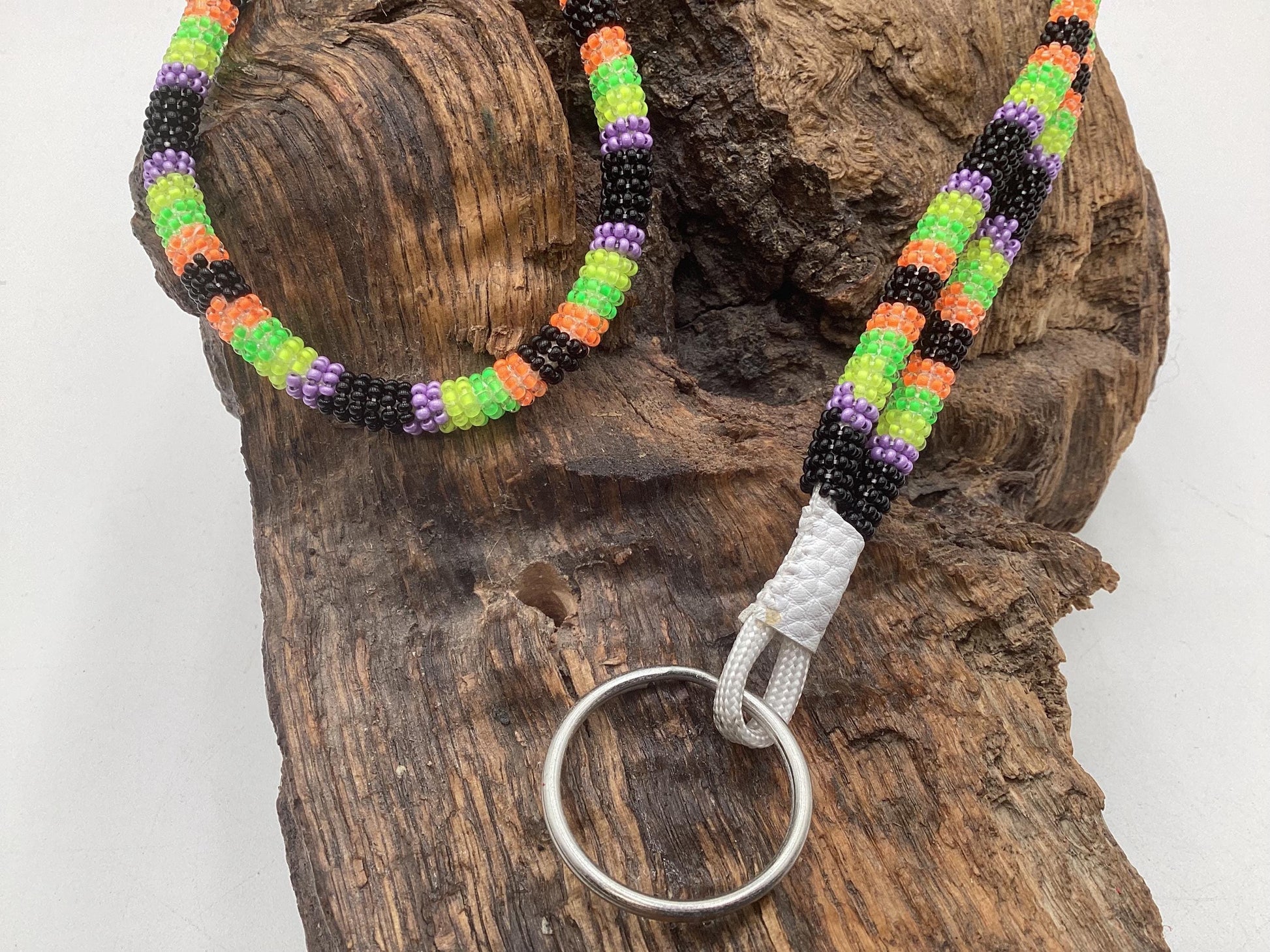 Lanyard Keychain Necklace - Hand Beaded - Anishinaabe/Ojibway Made- Free Shipping