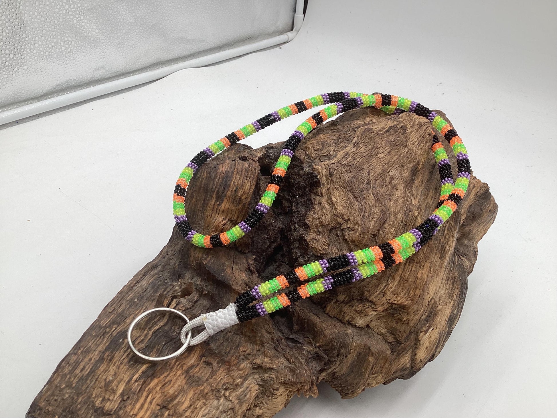 Lanyard Keychain Necklace - Hand Beaded - Anishinaabe/Ojibway Made- Free Shipping