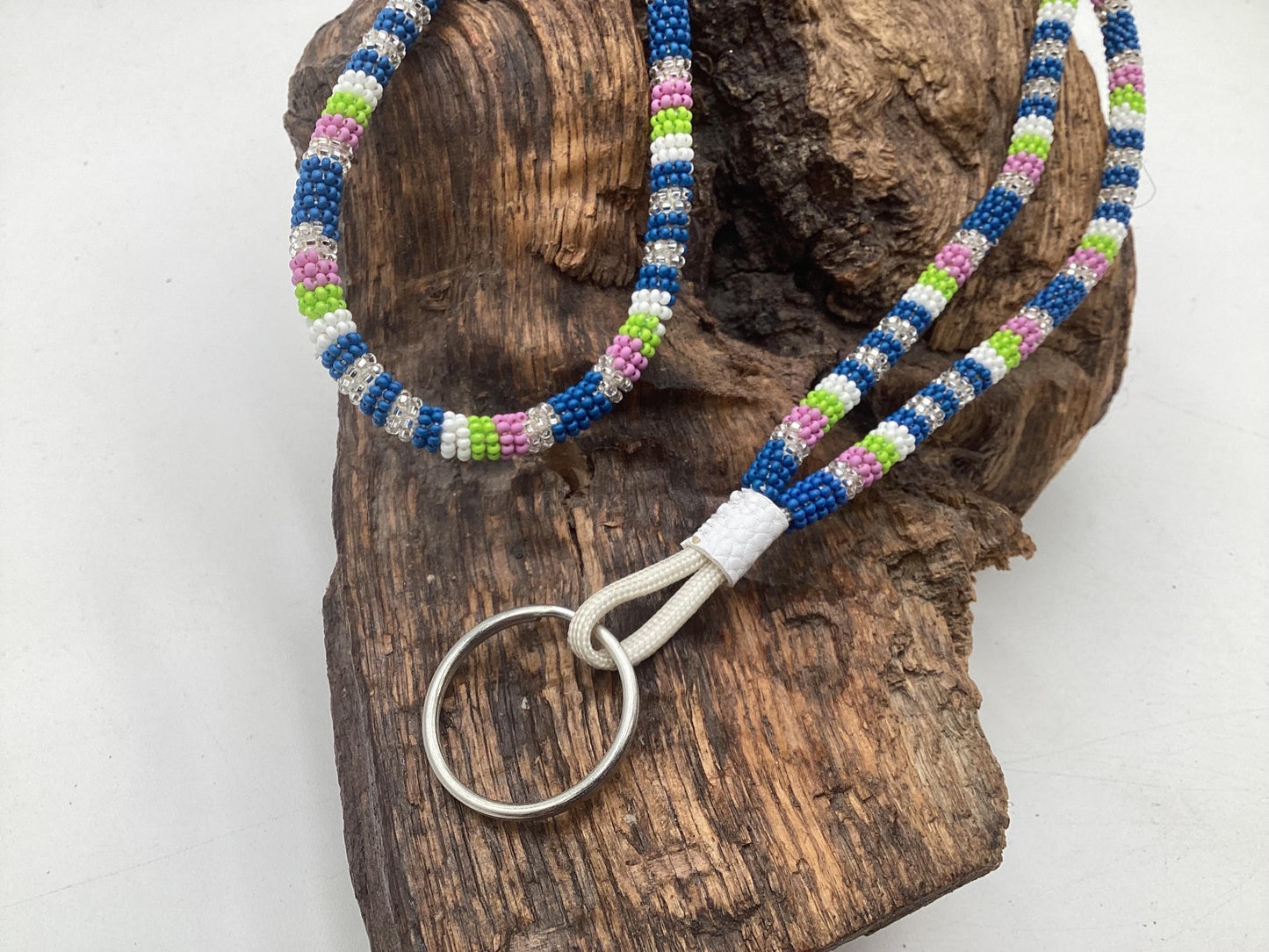 Lanyard Keychain Necklace - Hand Beaded - Anishinaabe/Ojibway Made- Free Shipping