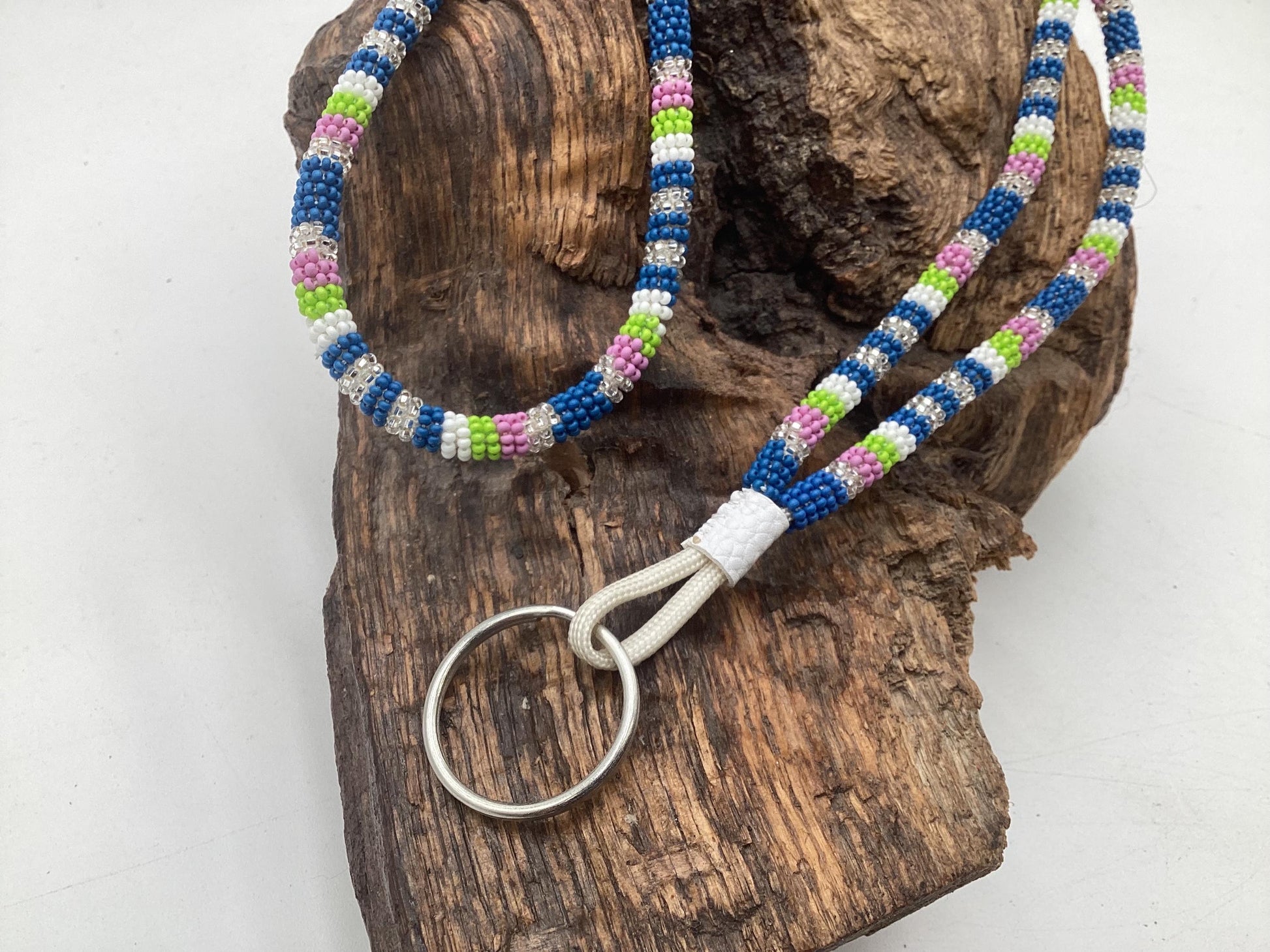 Lanyard Keychain Necklace - Hand Beaded - Anishinaabe/Ojibway Made- Free Shipping