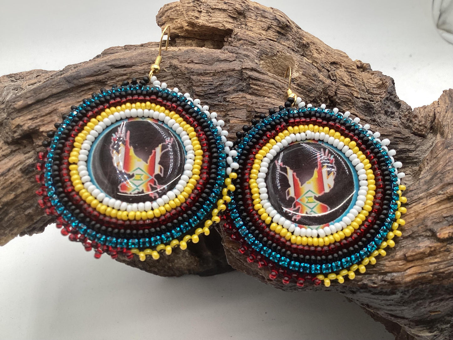 Ojibwe Indigenous Eagle Pattern Beadwork Necklace and Earrings Set: Anishinaabe Artisan Jewelry