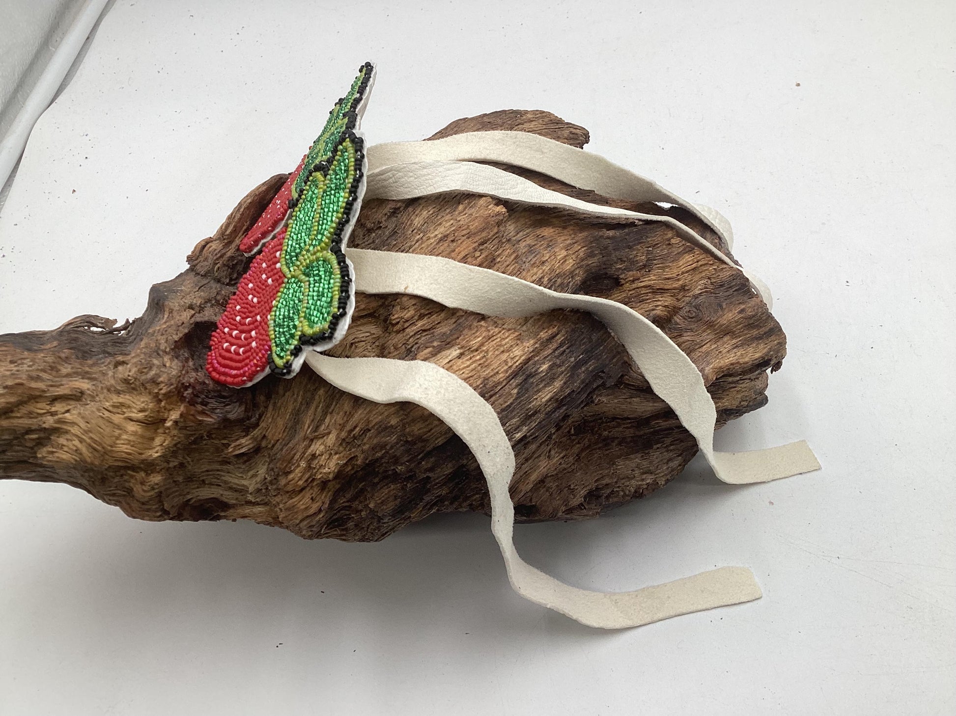 Hand Beaded Strawberry Braid Ties - Anishinaabe/Ojibwe Made - Free Shipping