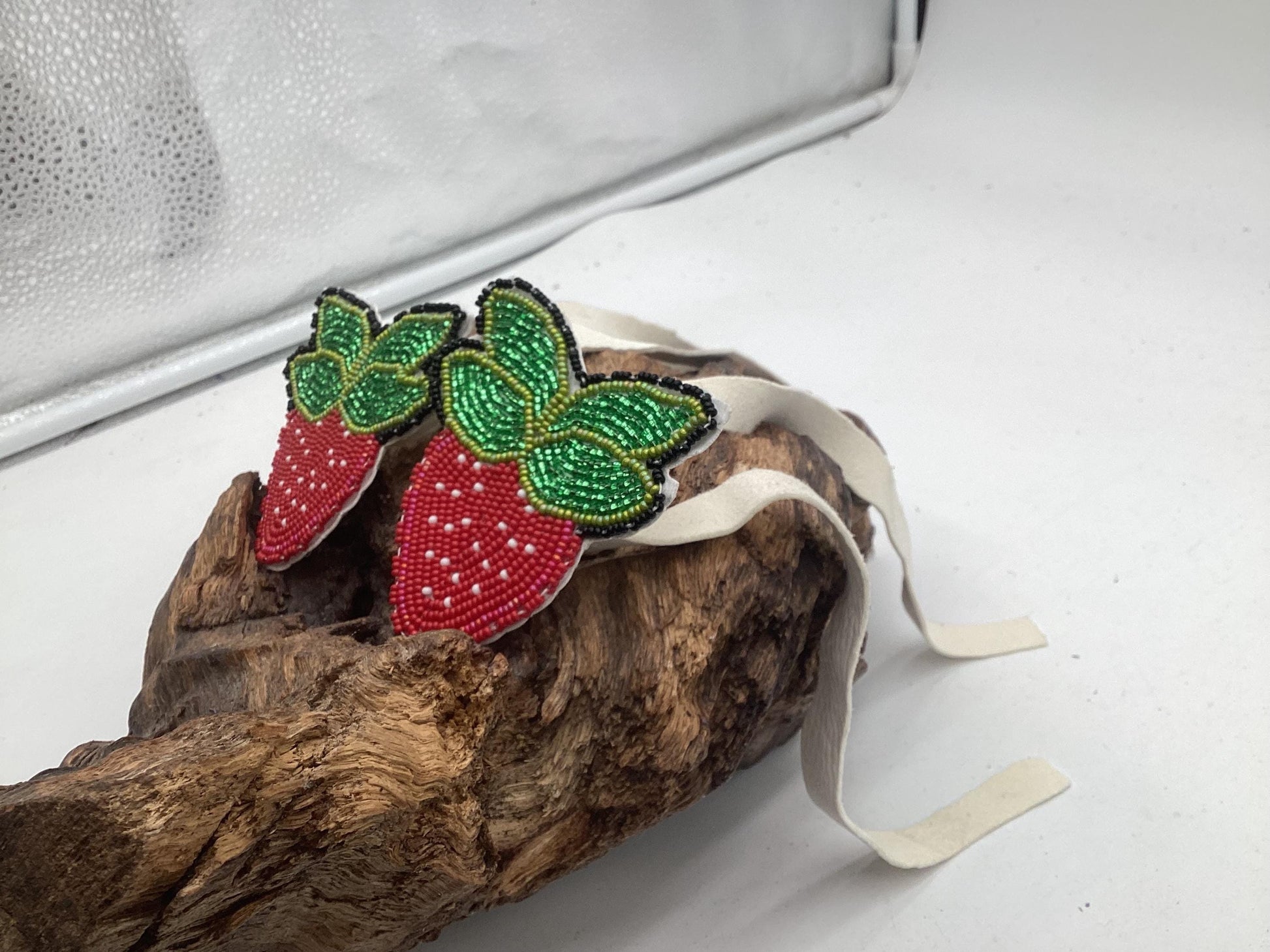 Hand Beaded Strawberry Braid Ties - Anishinaabe/Ojibwe Made - Free Shipping