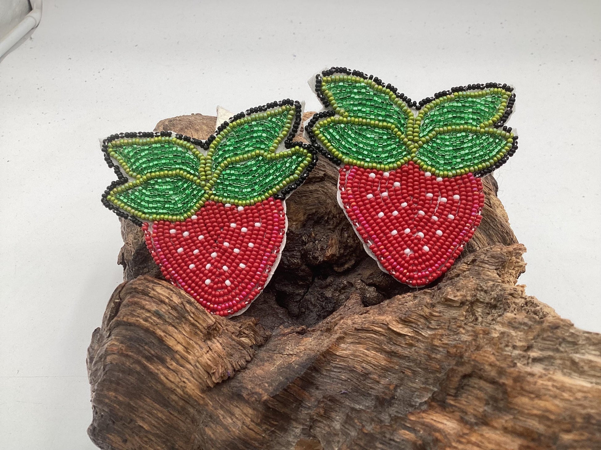 Hand Beaded Strawberry Braid Ties - Anishinaabe/Ojibwe Made - Free Shipping