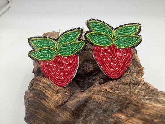 Hand Beaded Strawberry Braid Ties - Anishinaabe/Ojibwe Made - Free Shipping