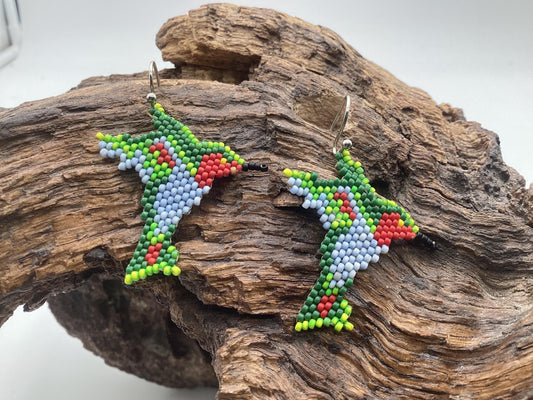 Hand Beaded Hummingbird Earrings – Anishinaabe/Ojibwe Beadwork